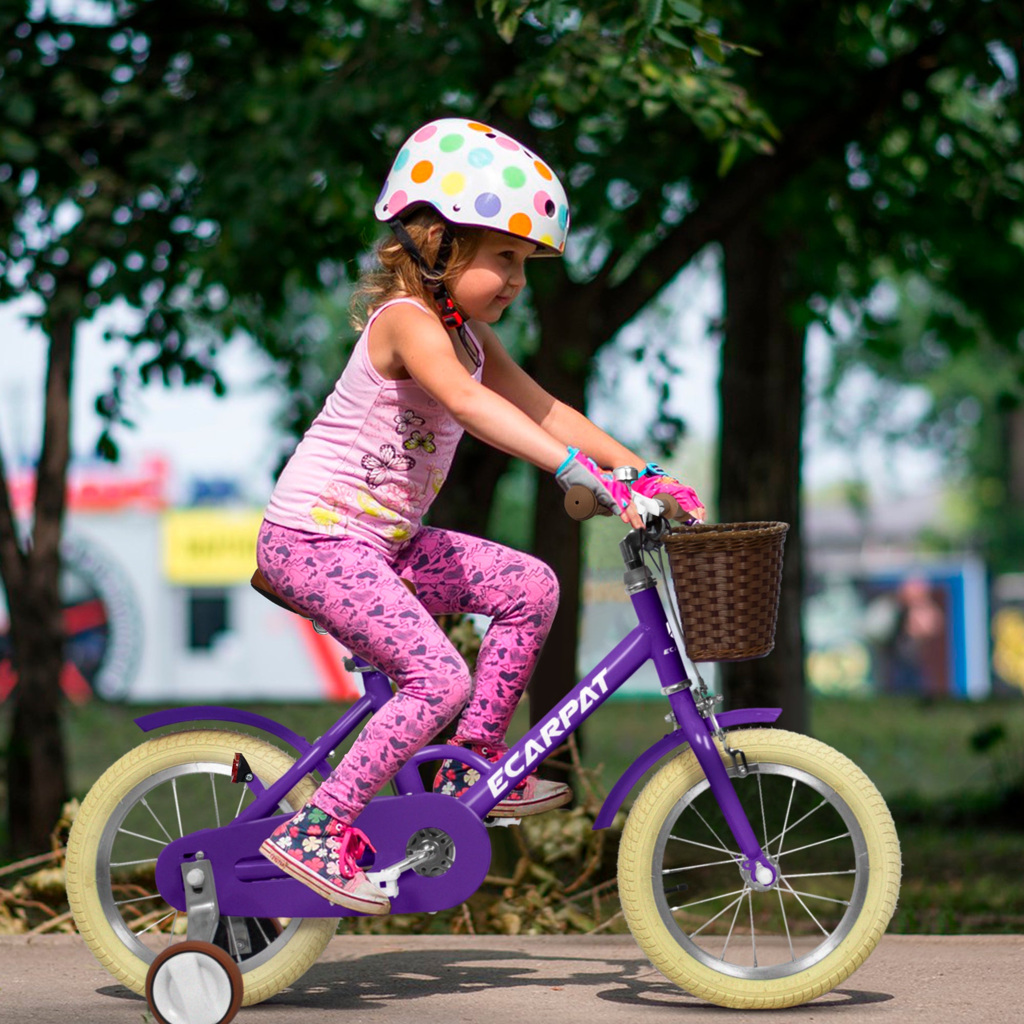 A12116 Ecarpat Kids'Bike Girls Bike 12 Inch Wheels,1-Speed Child Bicycles For 2-3 Years,With Removable Training Wheels Baby Toys,Front V Brake,Rear Holding Brake