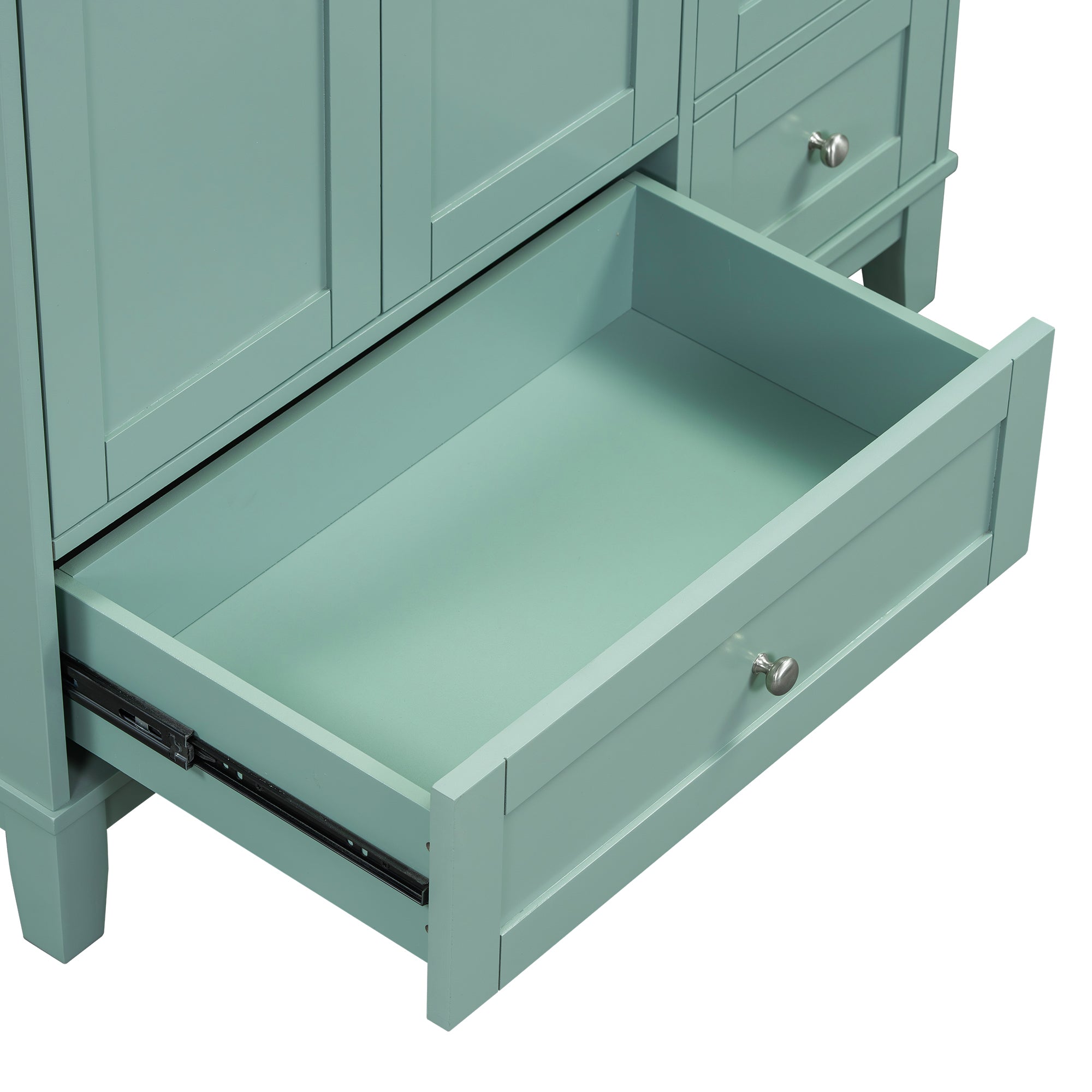 36 Inch Modern Bathroom Vanity with USB Charging, Two Doors and Three Drawers Bathroom Storage Vanity Cabinet, Small Bathroom Vanity cabinet with single sink , Green - Faucets Not Included