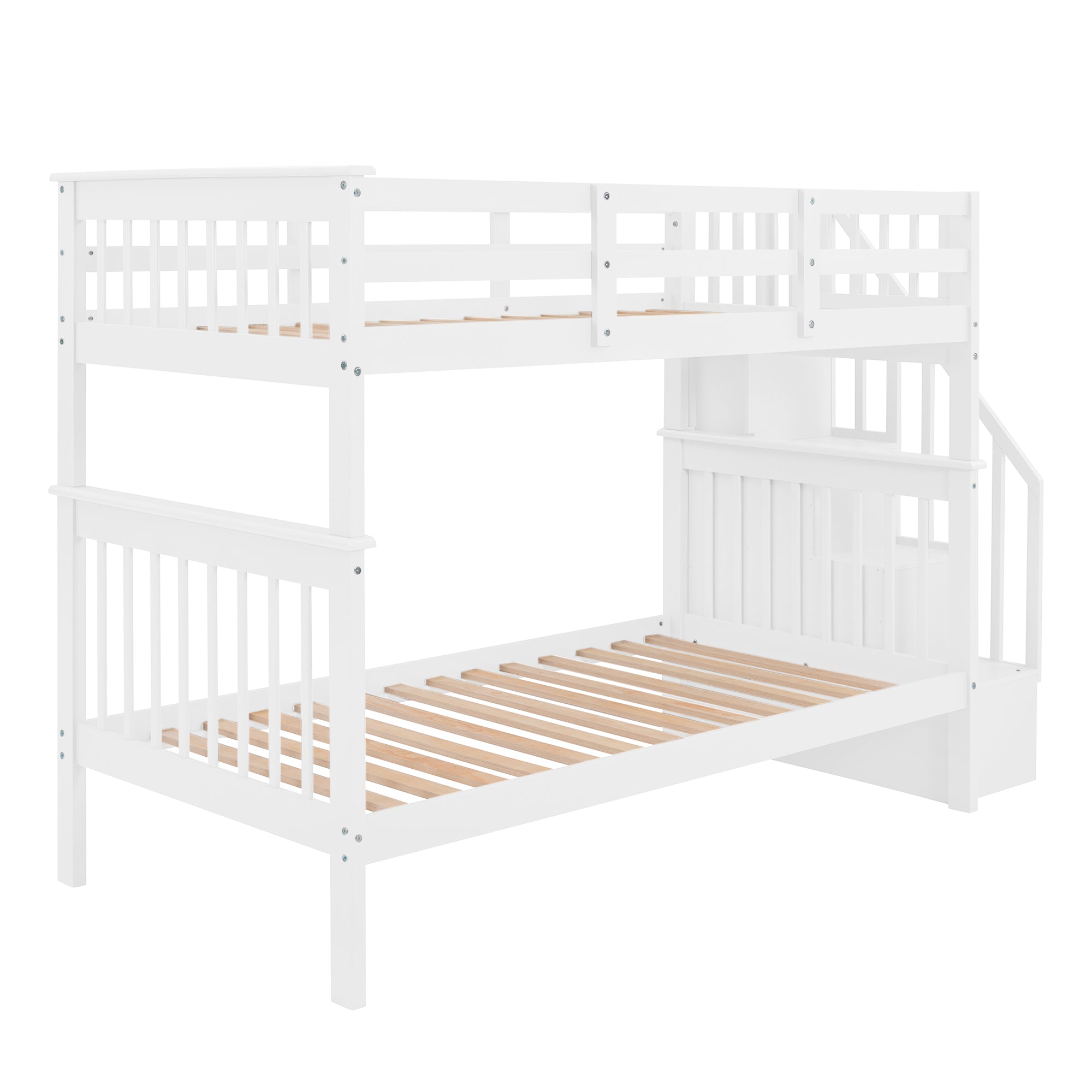 Stairway Twin-Over-Twin Bunk Bed with Storage and Guard Rail for Bedroom, Dorm, White color(OLD SKU :LP000109AAK)