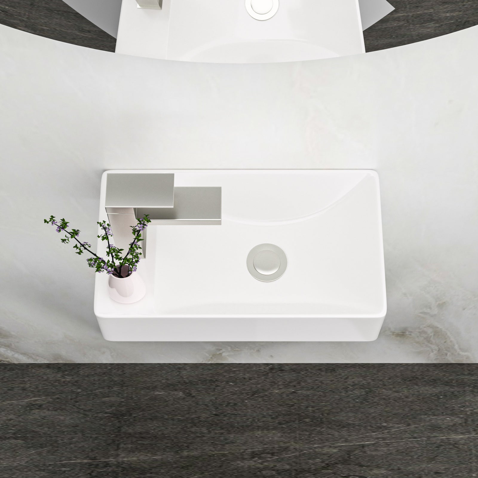 14.88x8.69 Inch White Ceramic Rectangle Wall Mount Bathroom Sink with Single Faucet Hole