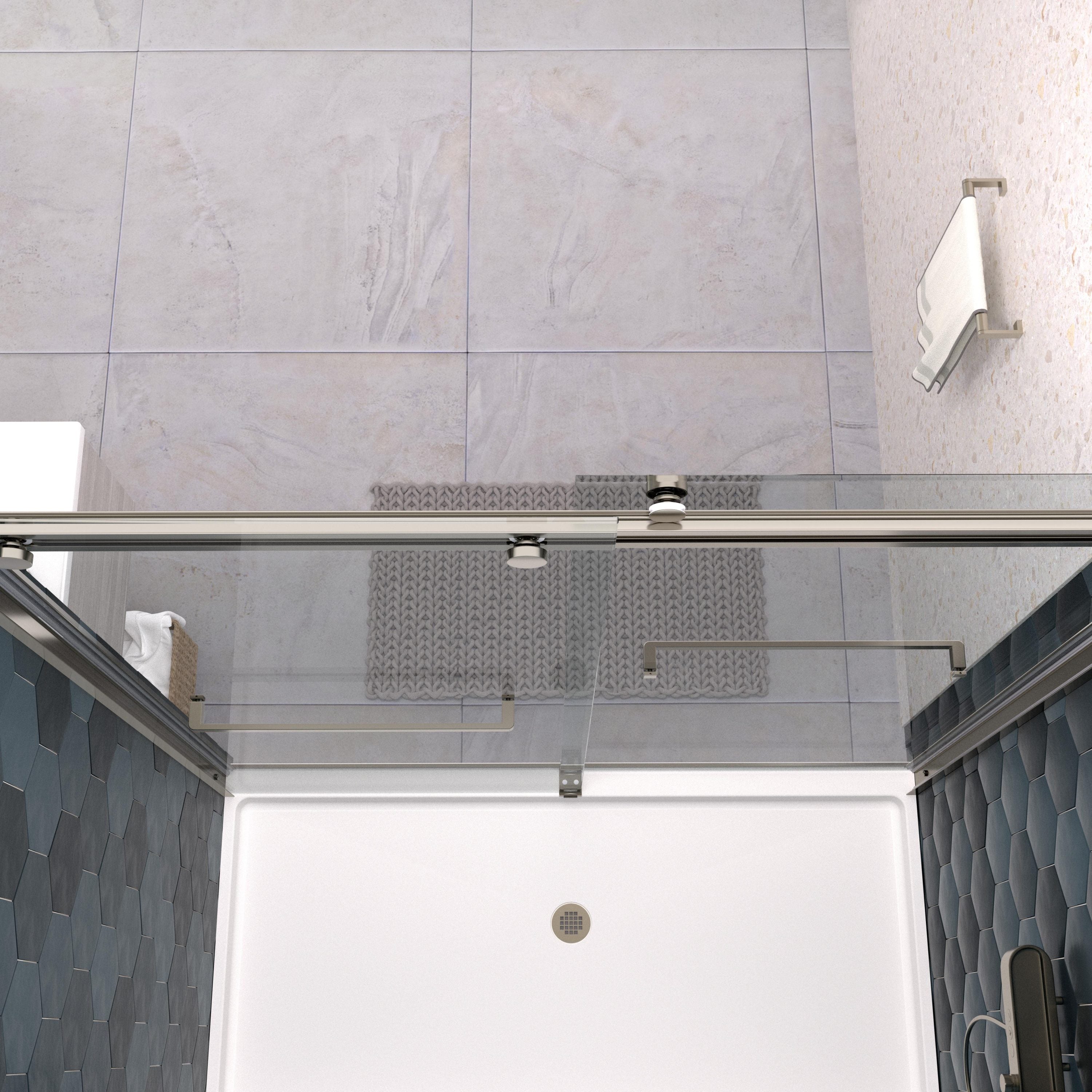 (56-60"W x 74"H) Bypass shower door, sliding door, with 5/16" tempered glass and Brushed Nickel  finish 6074