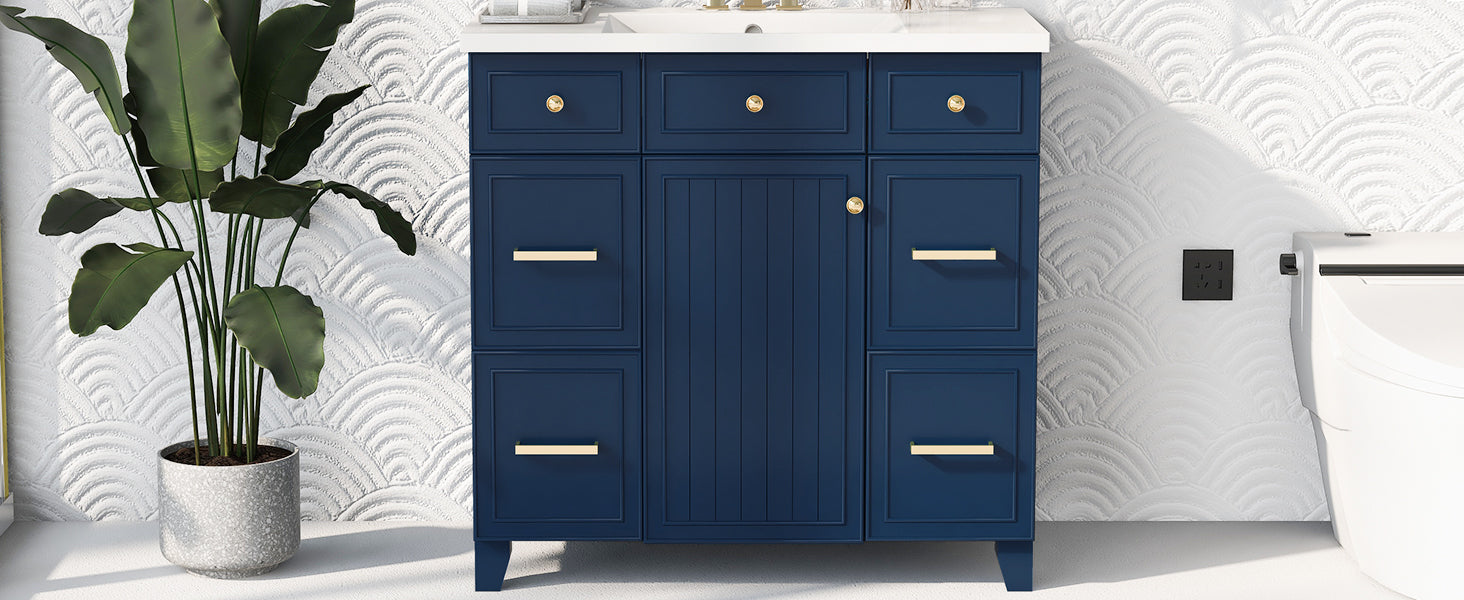 36" Bathroom Vanity Cabinet with Sink Top Combo Set, Navy Blue, Single Sink, Shaker Cabinet with Soft Closing Door and Drawer