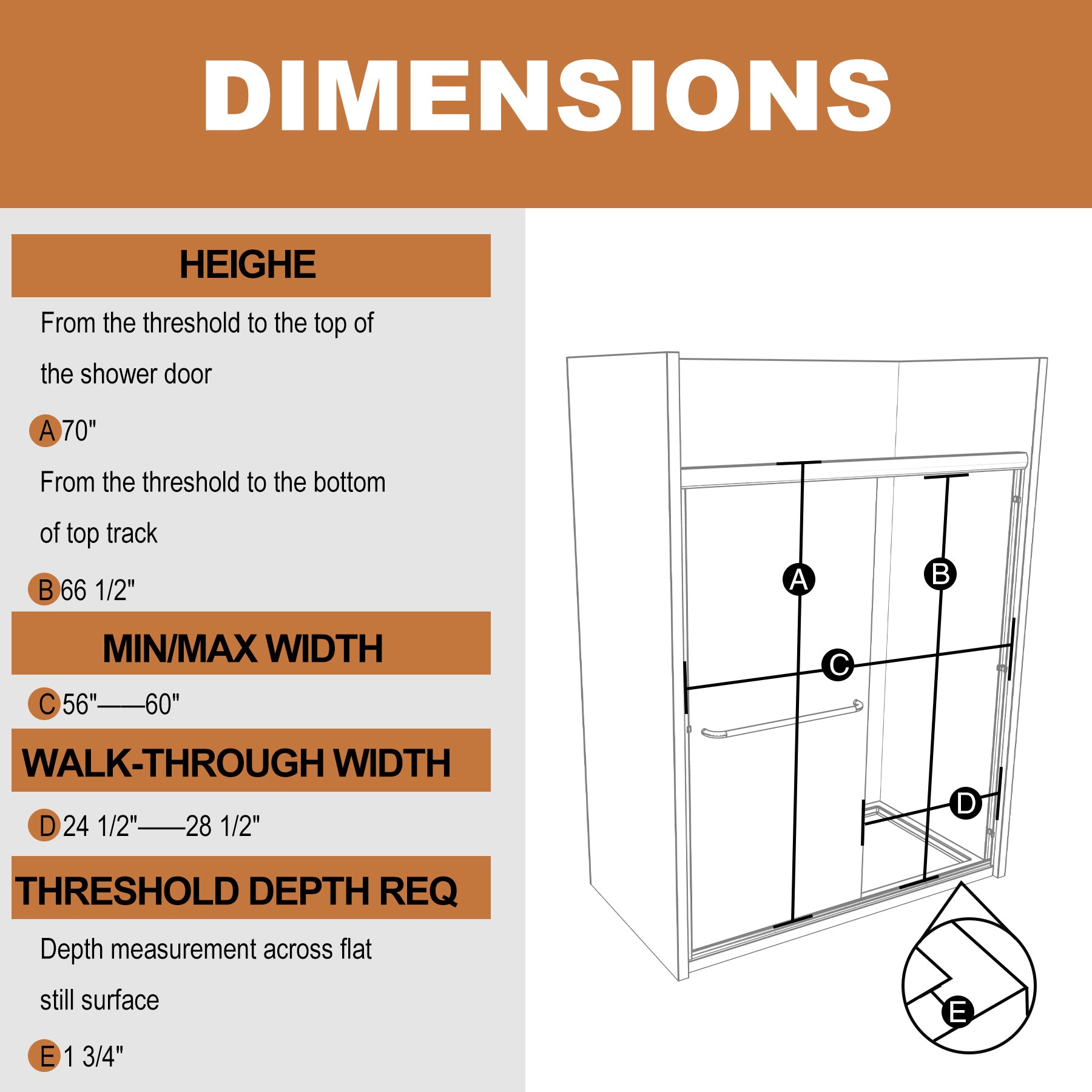 60"Wx 70"H Traditional Sliding Shower Door in Matte black with Clear Glass