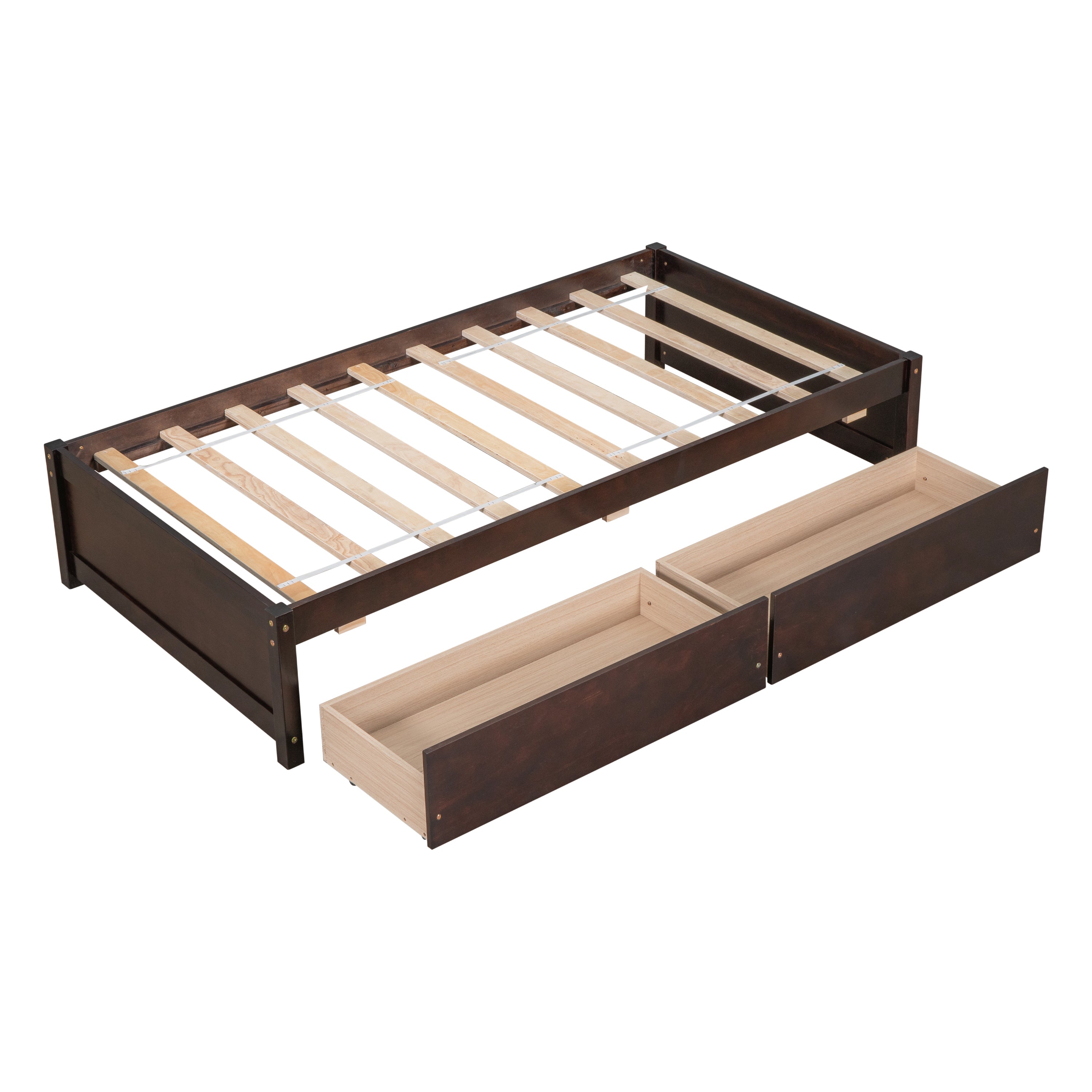 Twin Bed with 2 Drawers, Solid Wood, No Box Spring Needed ,Espresso(Old SKU:W50441670)