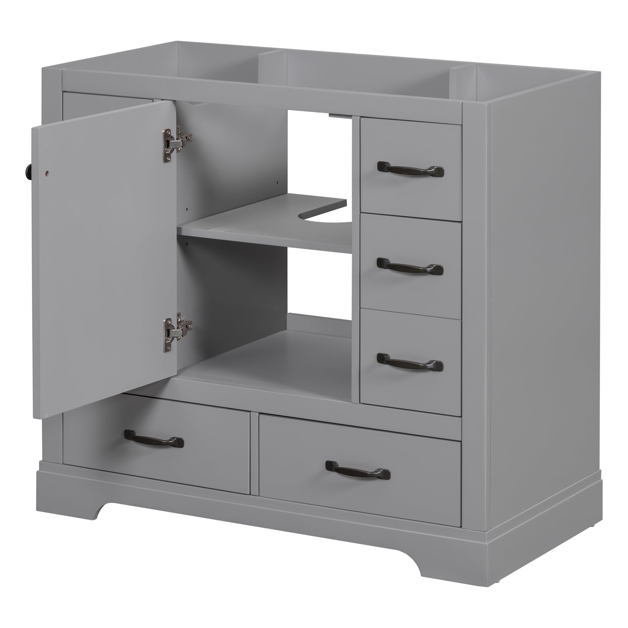 36" Bathroom Vanity without Sink, Cabinet Base Only, Six Drawers, Multi-Functional Drawer Divider, Adjustable Shelf, Grey