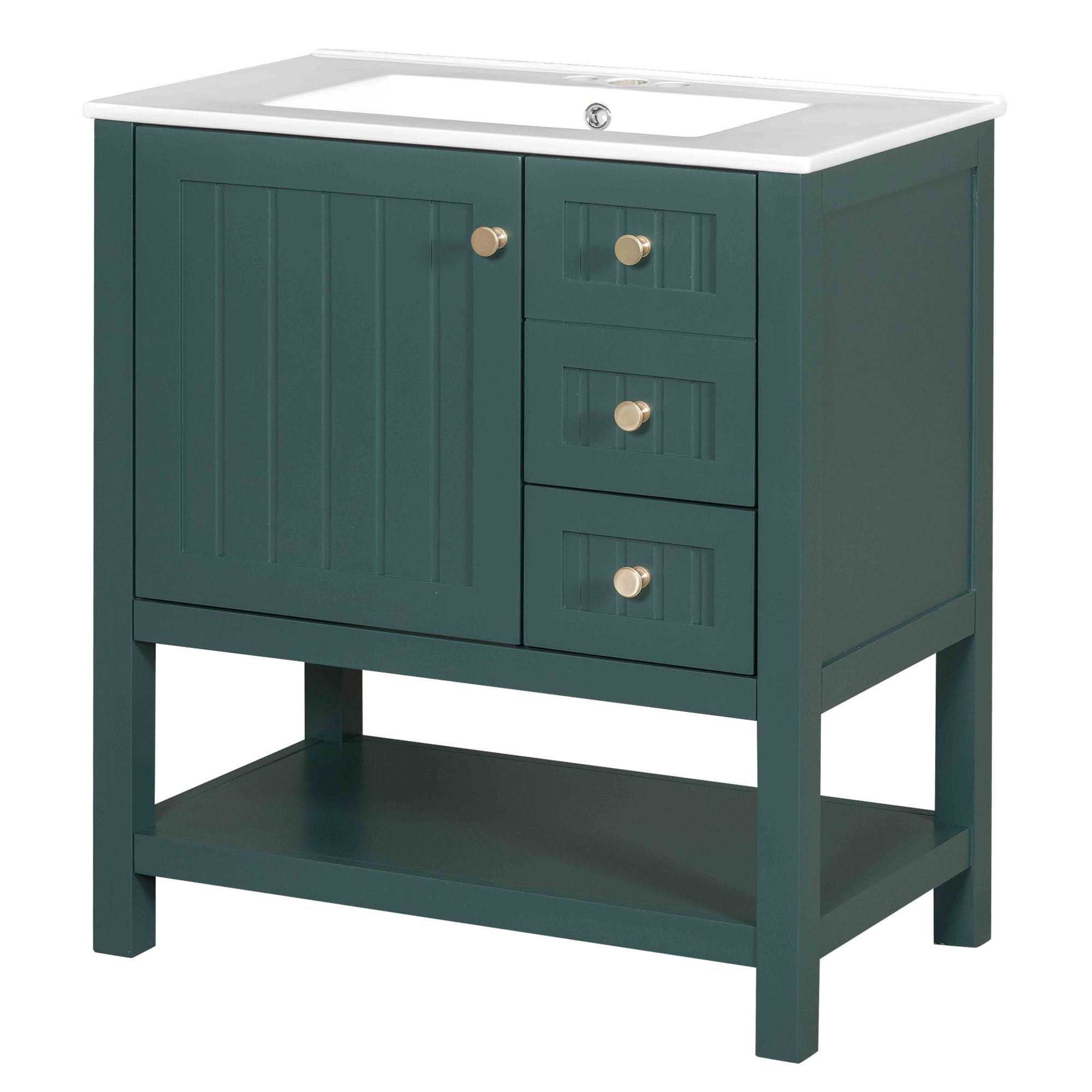 30inch Transitional Style Bathroom Vanity Cabinet Combo with Ceramic Sink