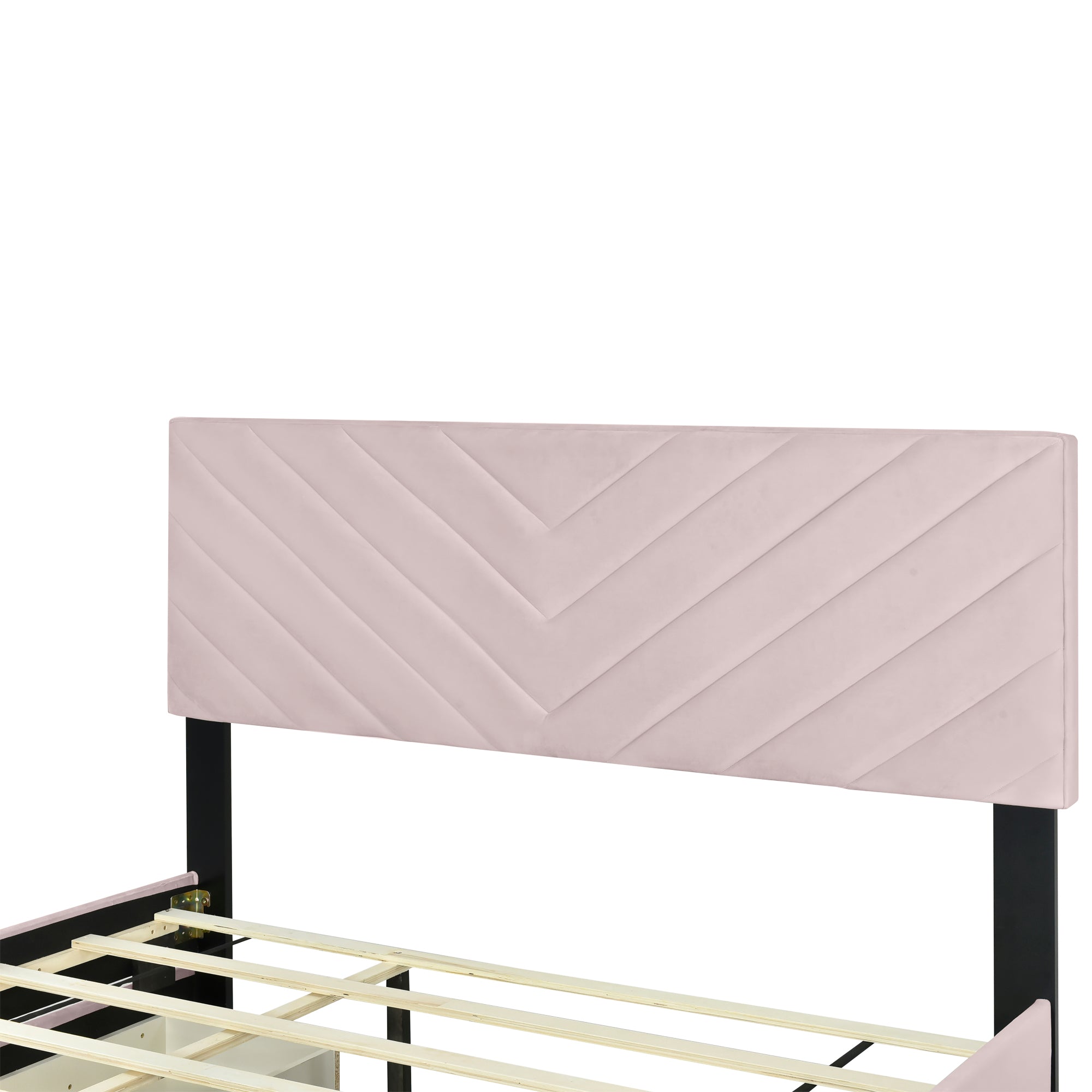 Queen Size Upholstered Platform Bed with Twill Headboard, Pullout Bed and Two Drawers, Flannel,Pink