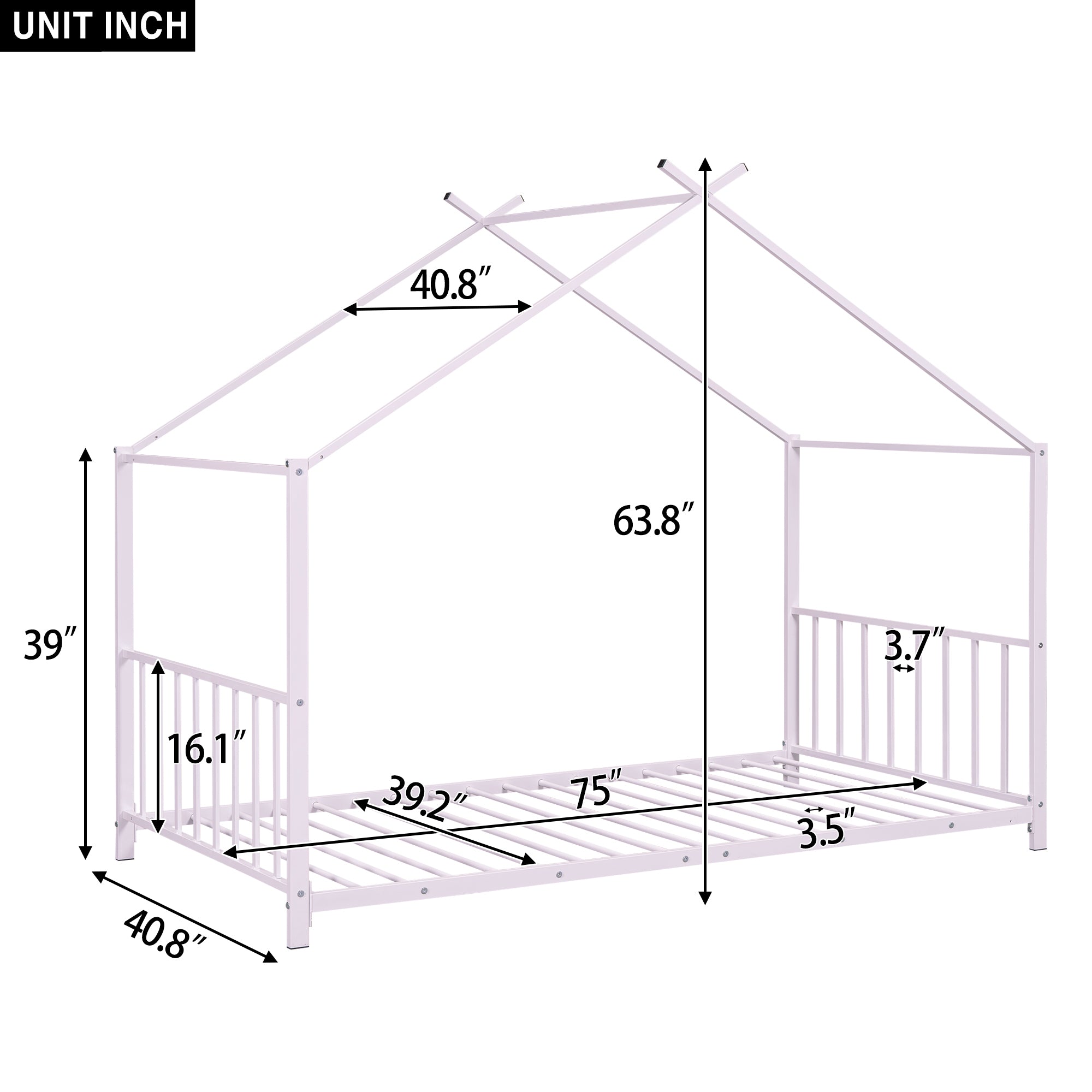 Twin Size Metal House Platform Bed, Pink