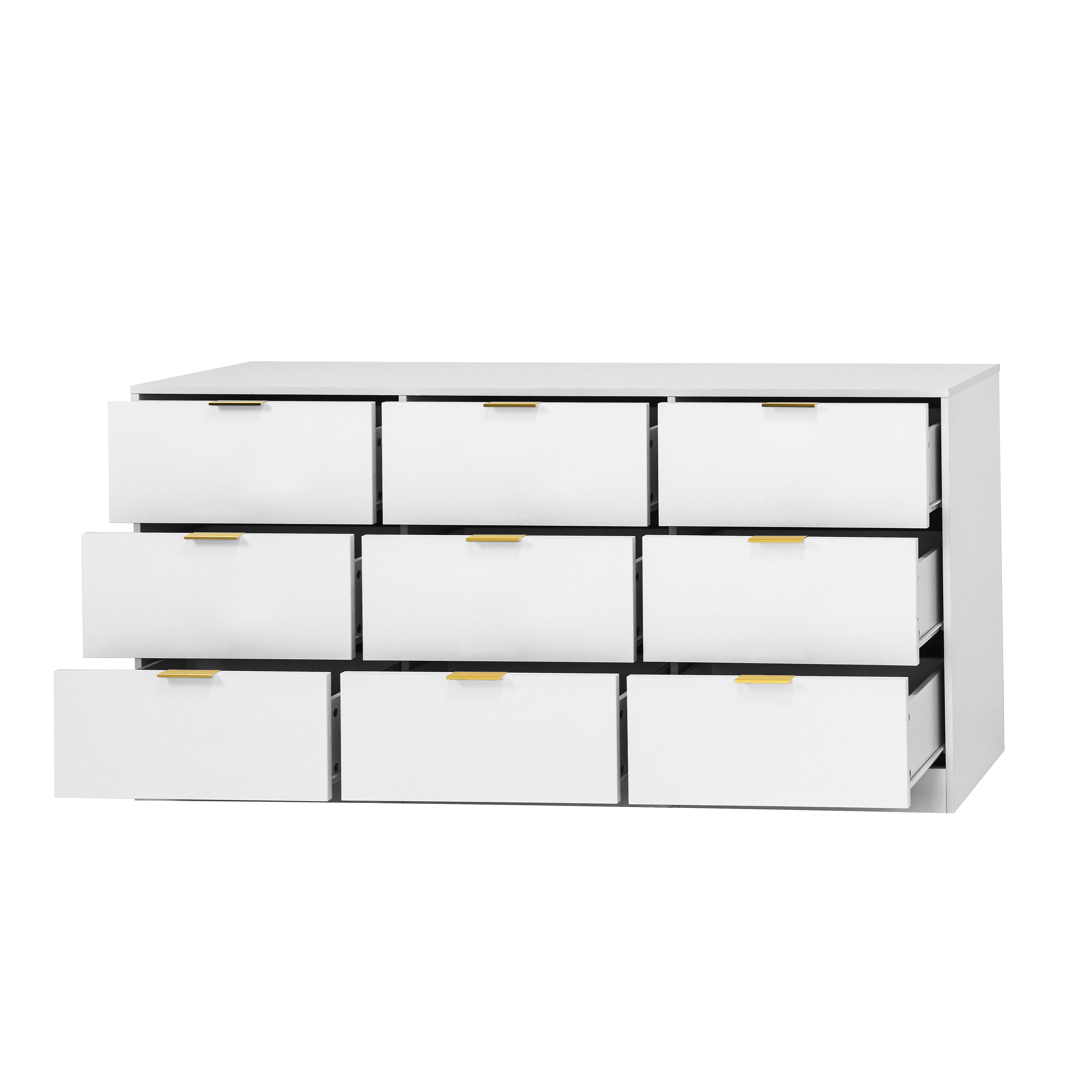 White wooden chest of drawers, dimension reference view