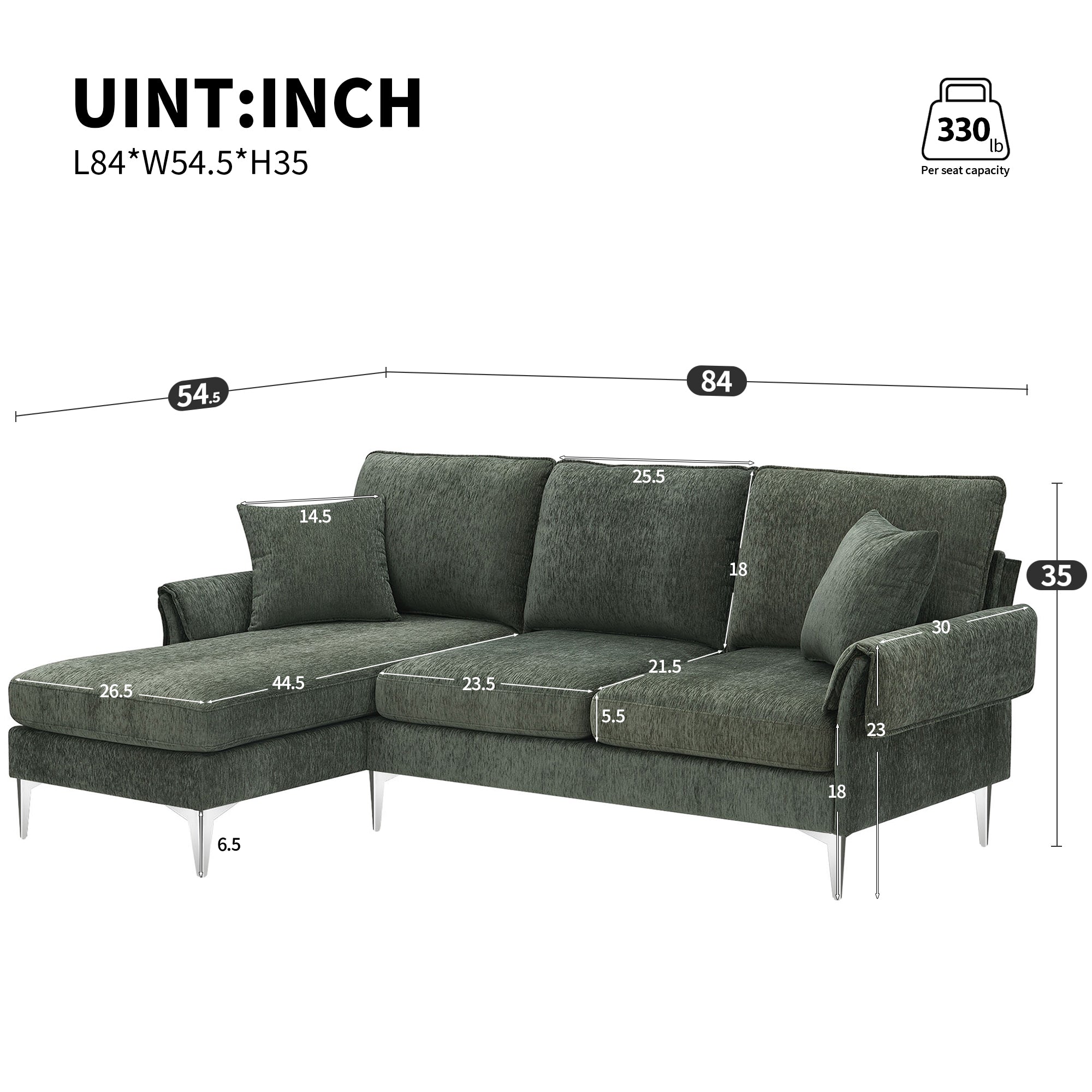 [VIDEO provided][New]84 "Modern Chenille L-Shaped Sofa with Reversible Lounge,Convertible Sectional Couch Set,4 Seat Indoor Furniture with Reversible Chaise,Fit for Living Room, Apartment(2 Pillows)