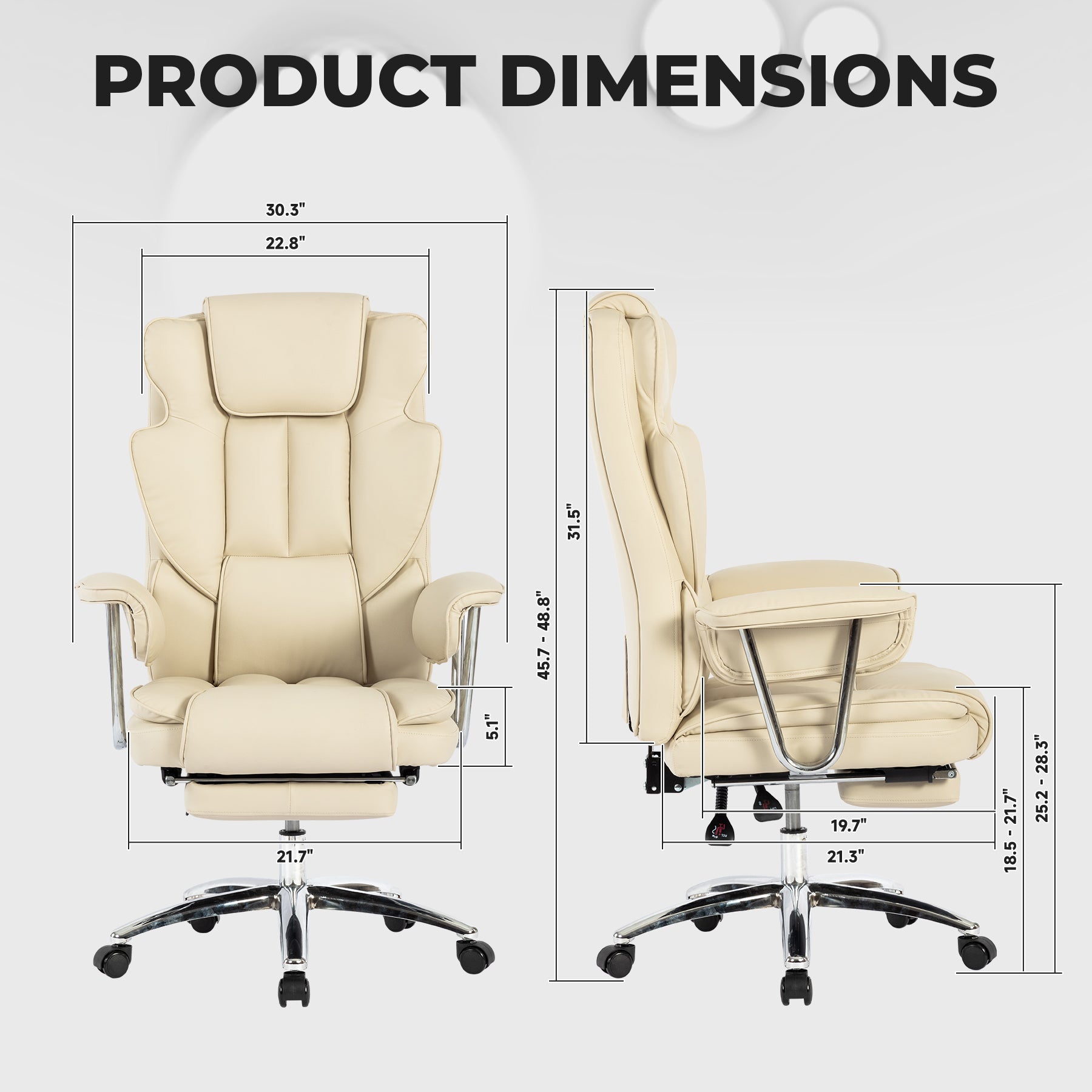 Office Chair, Big and Tall Executive Office Chair with Footrest, Leather Computer Chair, Ergonomic Reclining Chair High Back , Large Home Office Chair (Beige)