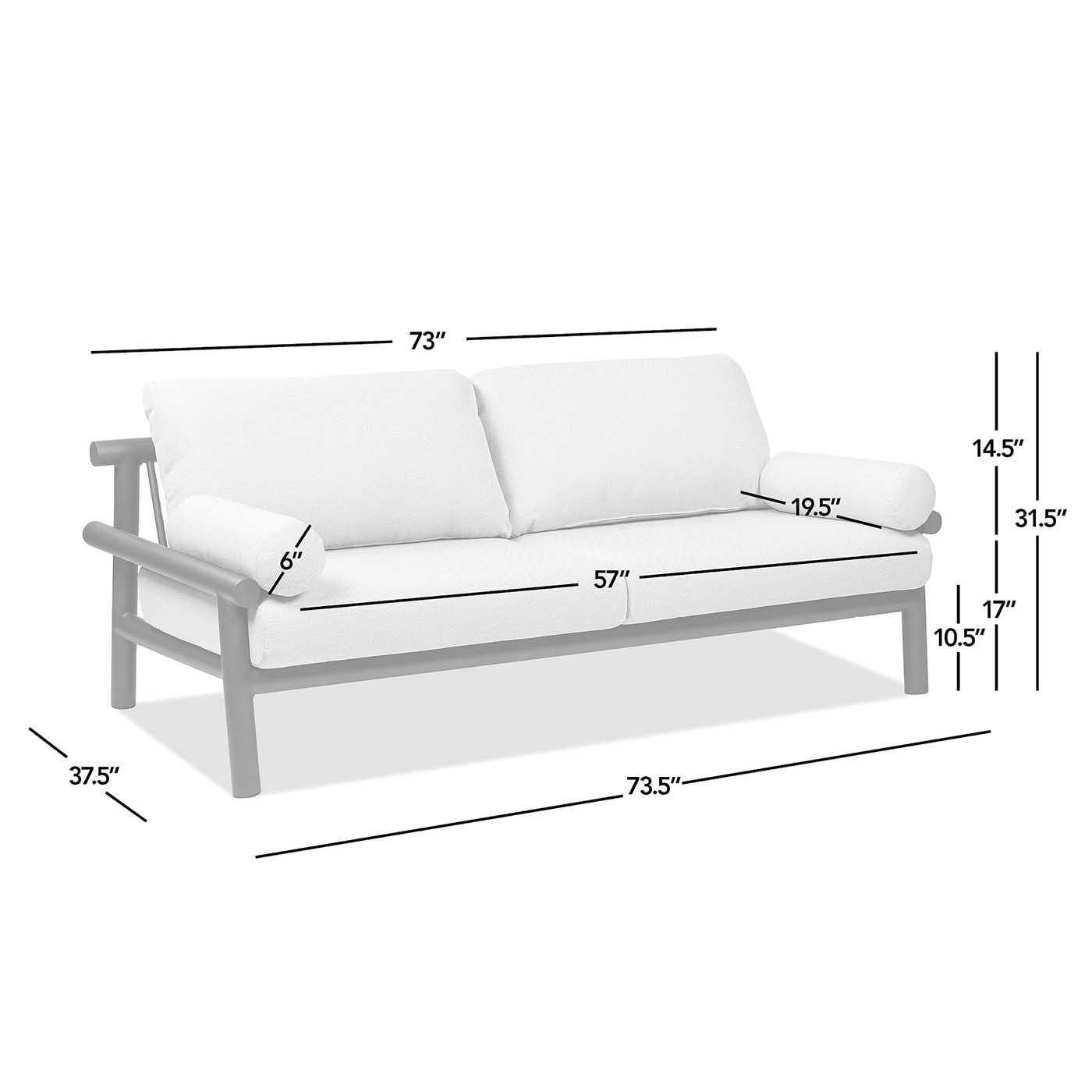 Zara 73.5" Dowel Frame Bolster Patio Deep Seating Sofa, Wheat Beige Axroma Olefin