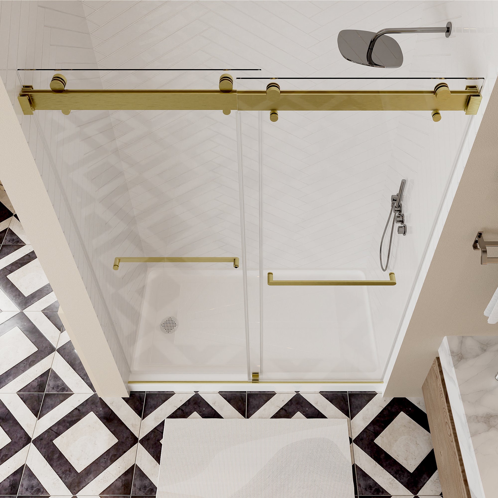 56-60"W × 76"H Double Sliding Frameless Shower Door With 3/8 inches (10mm) Clear Tempered Glass, Brushed Gold Finish