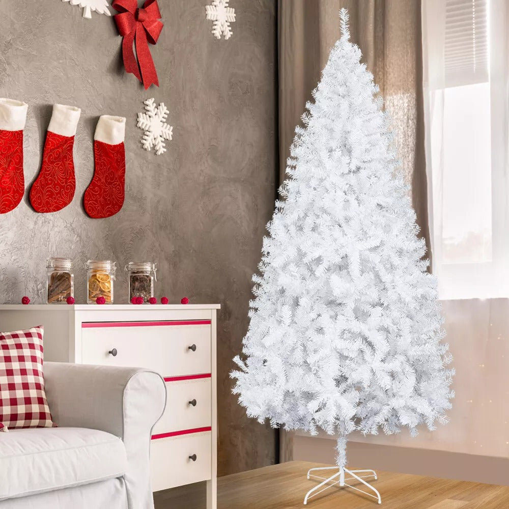 8ft White Artificial Christmas Tree - Indoor/Outdoor PVC Holiday Decoration w/Stand