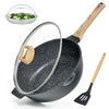 Deep Frying Pan Nonstick Cookware Set 5.5 Q Granite Skillet w/ Strainer Spatula