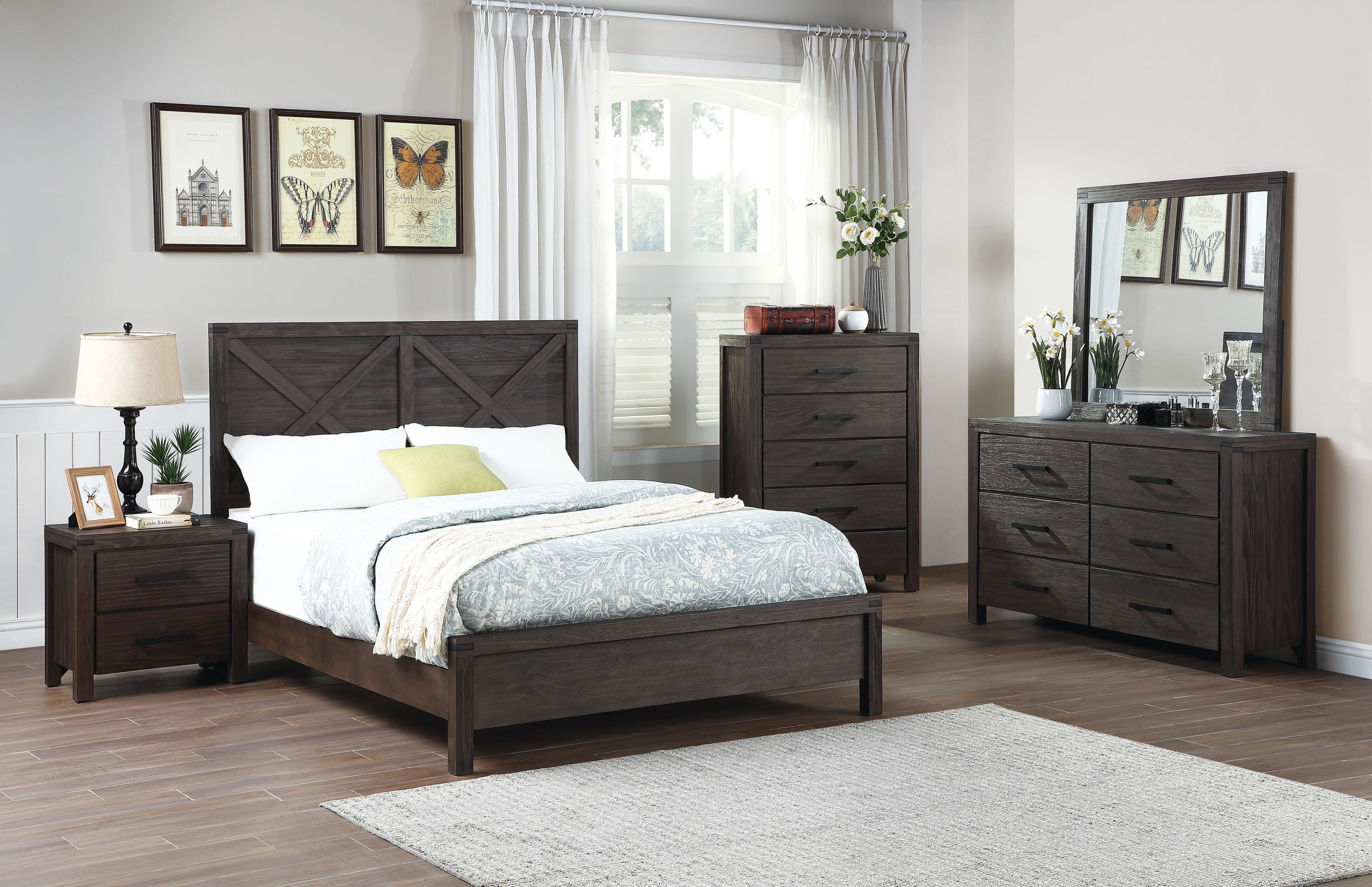 Rustic Contemporary Espresso 1pc Queen Size Bed Wooden X-Design HB Unique Look Bedroom Furniture