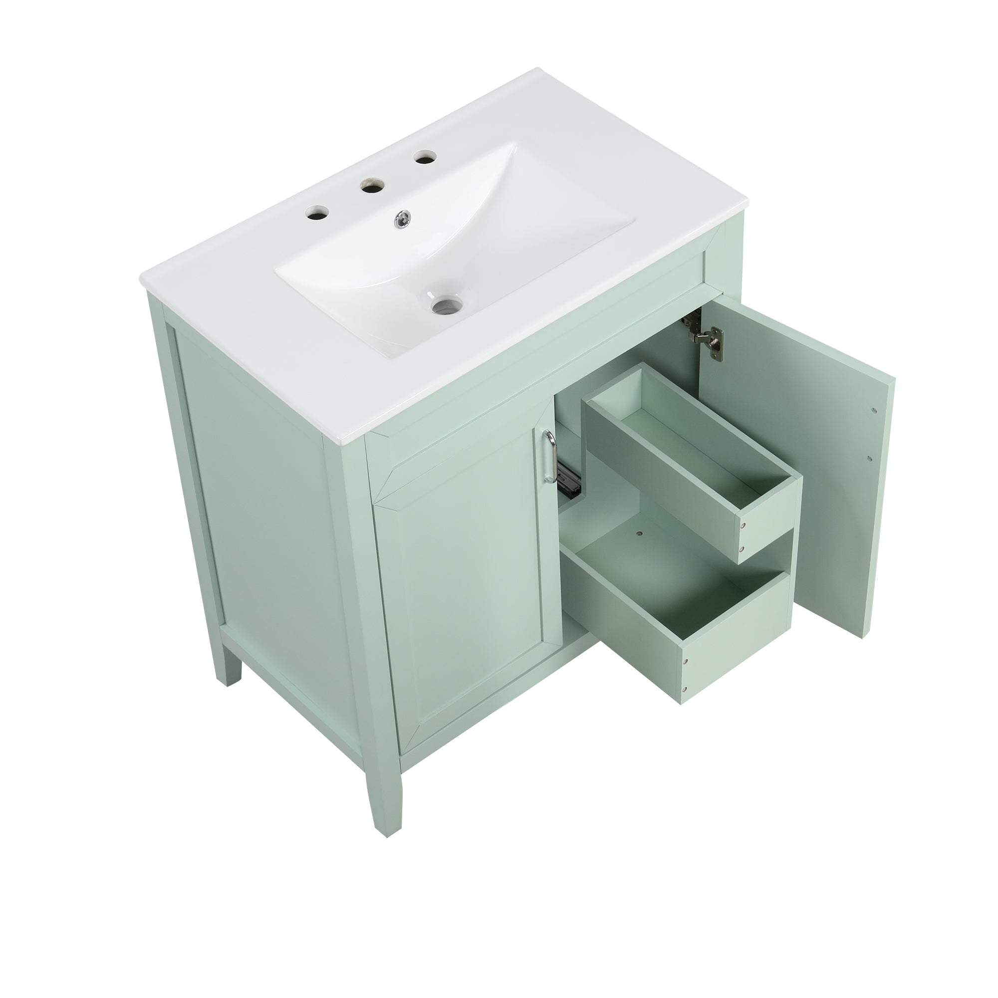 30" Bathroom Vanity with Sink, Multi-functional Bathroom Cabinet with Doors and Drawers, Solid Frame and MDF Board, Green