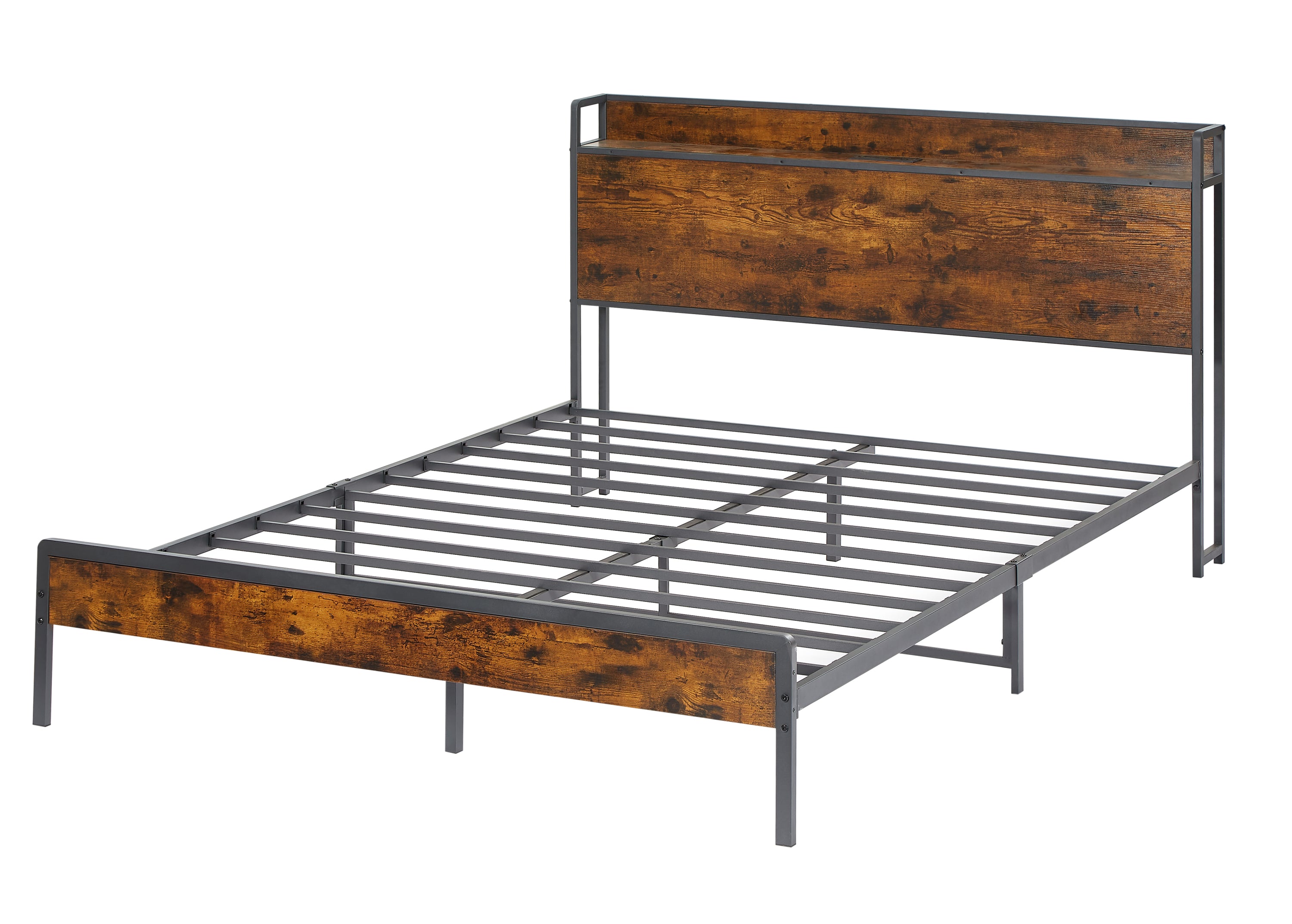 Bed frame with charging station queen size,87.80'' L x 61.80'' W x 39.2'' H