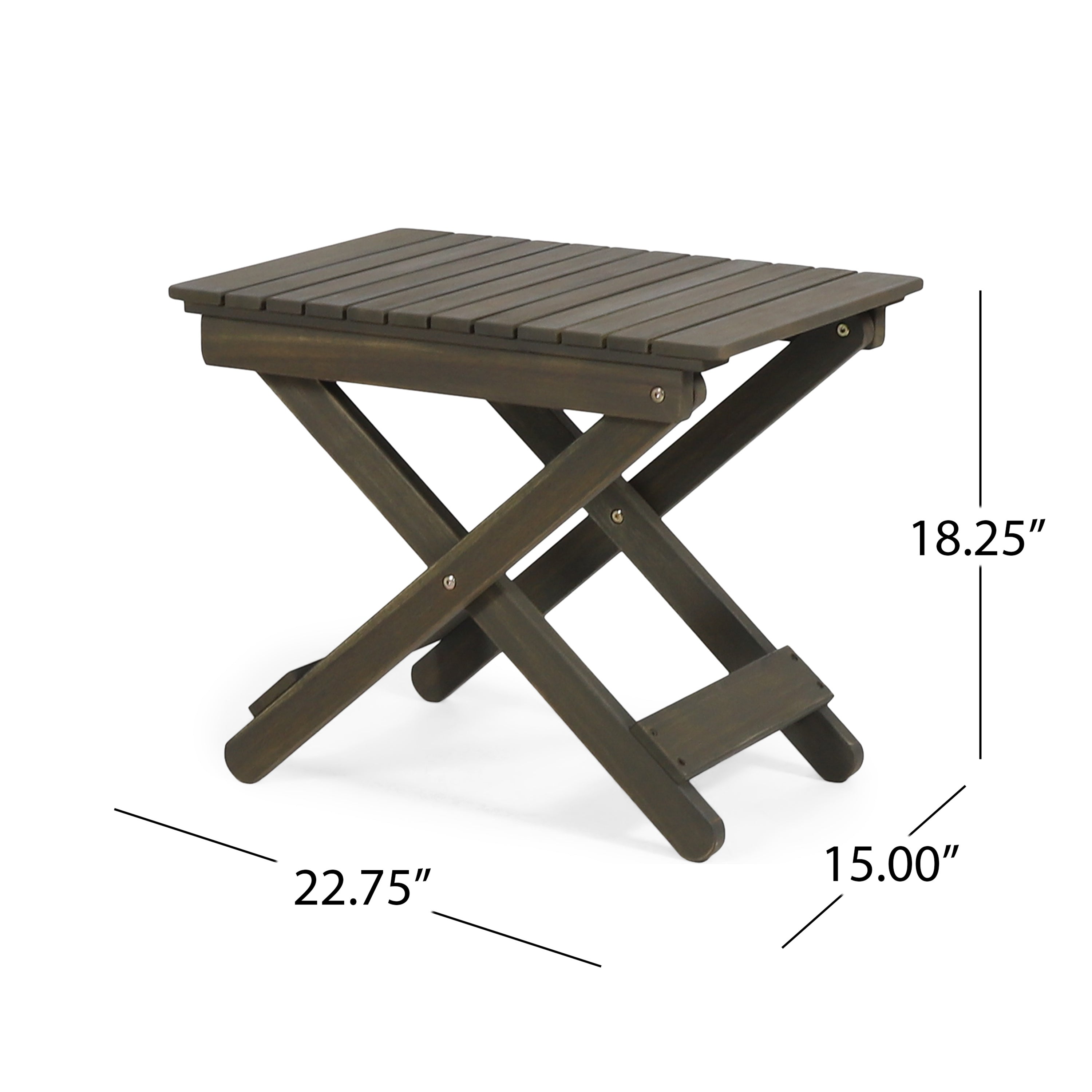 Outdoor Folding Wooden Side Table, Gray, 15"D x 22.75"W x 18.25"H