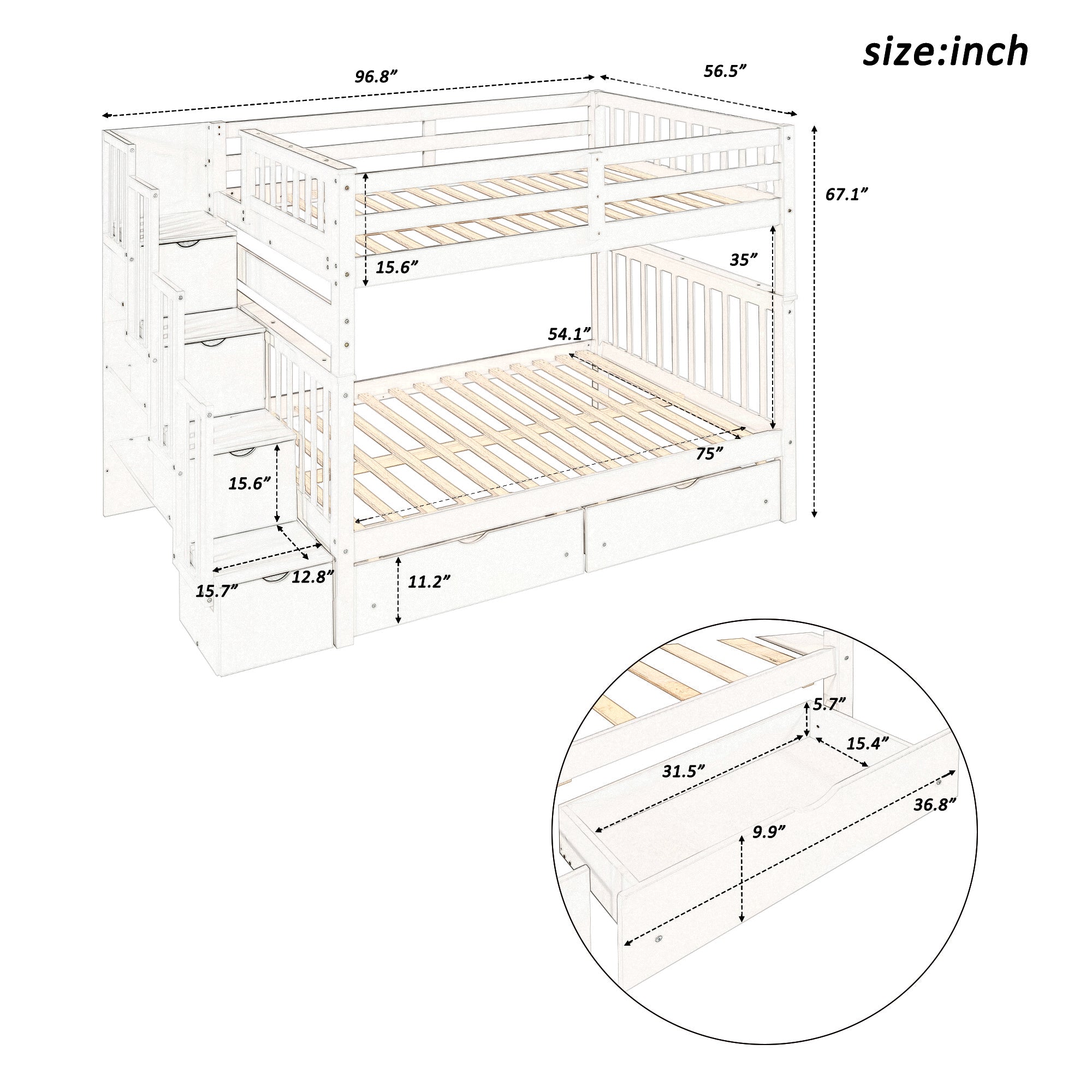 Full Over Full Bunk Bed with Shelves and 6 Storage Drawers, Gray(Old SKU:LP000046AAE)