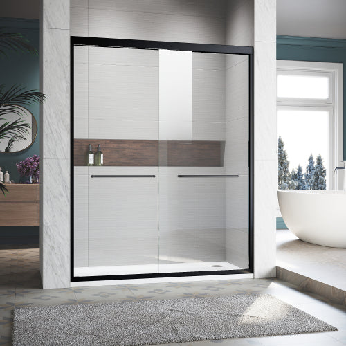 Sliding Shower Glass Door 56-60"W x 72"H, Adjustable Semi Frameless Shower Door, Certified Thick Clear Clear Tempered Glass, 304 Stainless Steel Handles, Gun-Grey