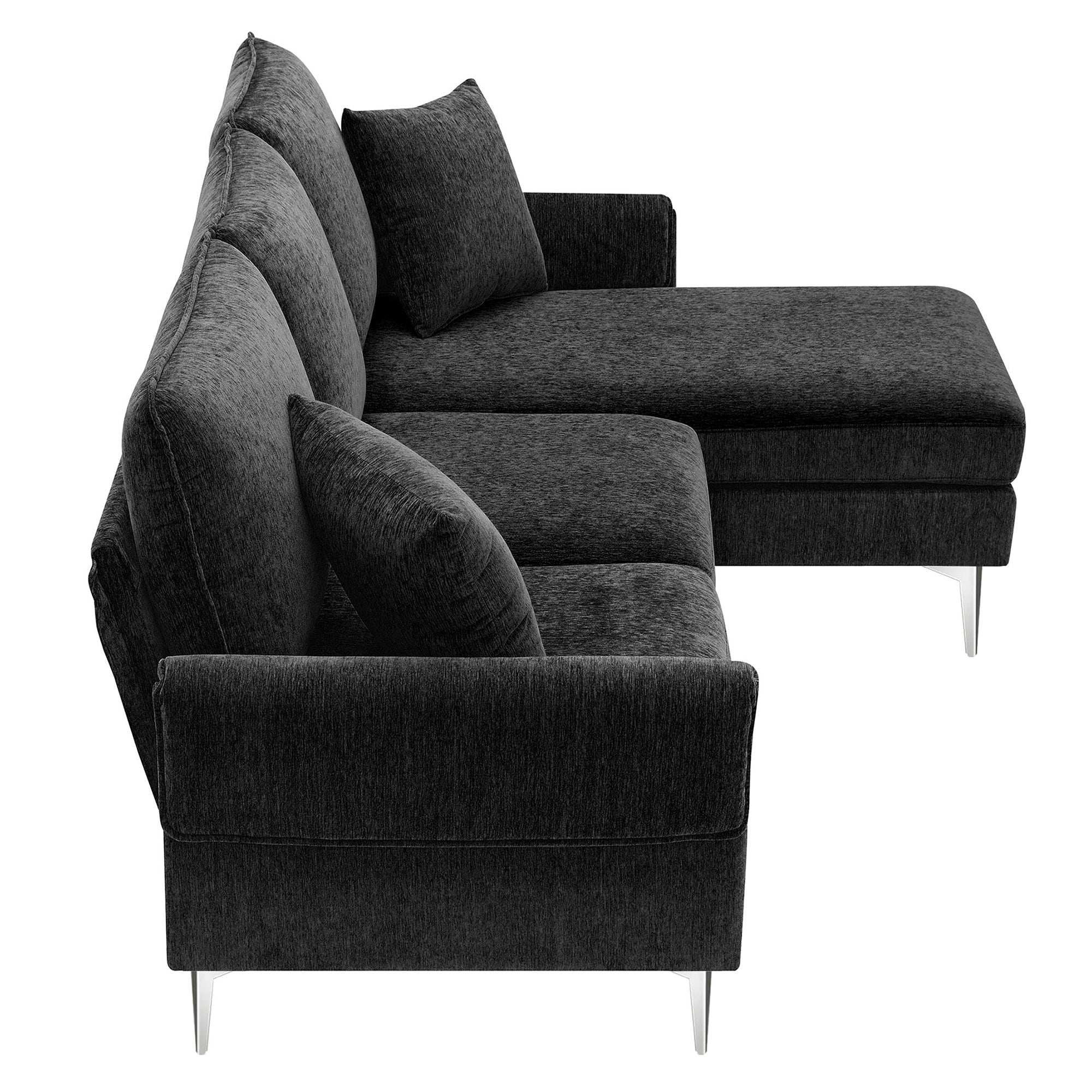 [VIDEO provided][New]84 "Modern Chenille L-Shaped Sofa with Reversible Lounge,Convertible Sectional Couch Set,4 Seat Indoor Furniture with Reversible Chaise,Fit for Living Room, Apartment(2 Pillows)