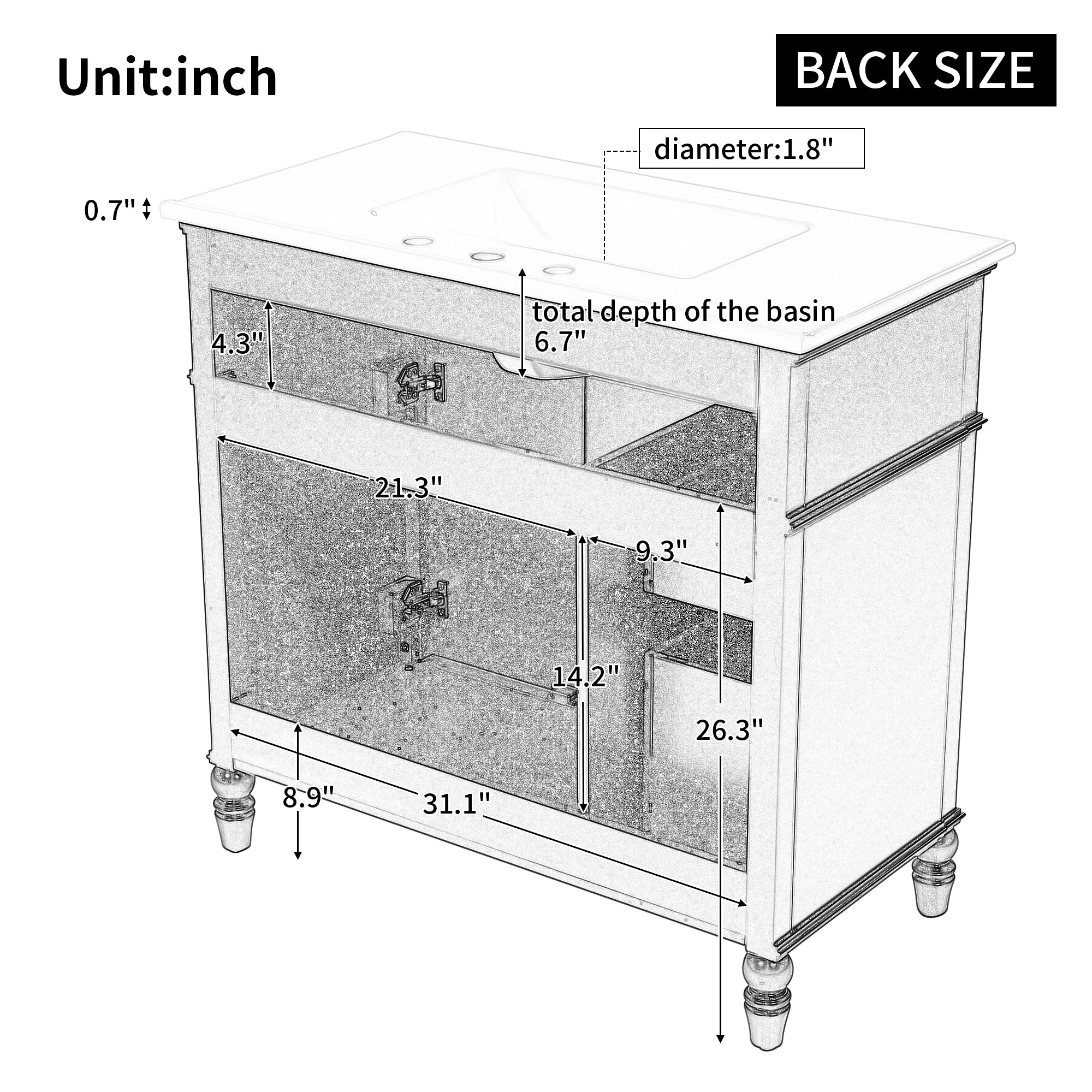 36" Bathroom Vanity with Sink, Black Bathroom Cabinet with Drawers, Solid Frame and MDF Board, One Package