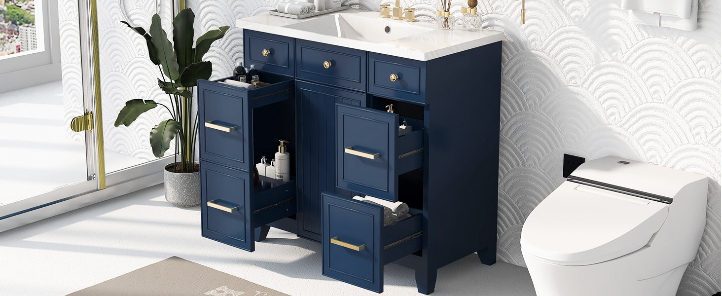 36" Bathroom Vanity Cabinet with Sink Top Combo Set, Navy Blue, Single Sink, Shaker Cabinet with Soft Closing Door and Drawer