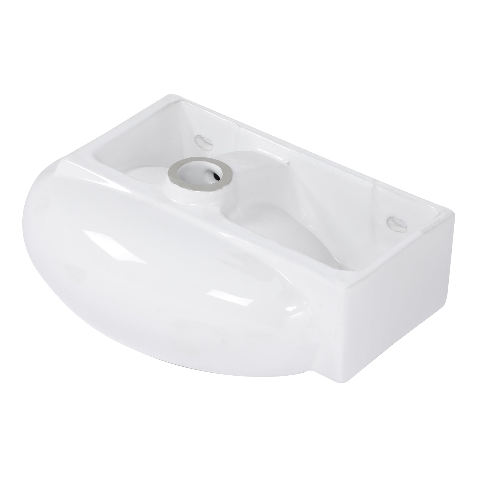 16x11 Inch White Ceramic Rectangle Wall Mount Bathroom Sink with Single Faucet Hole