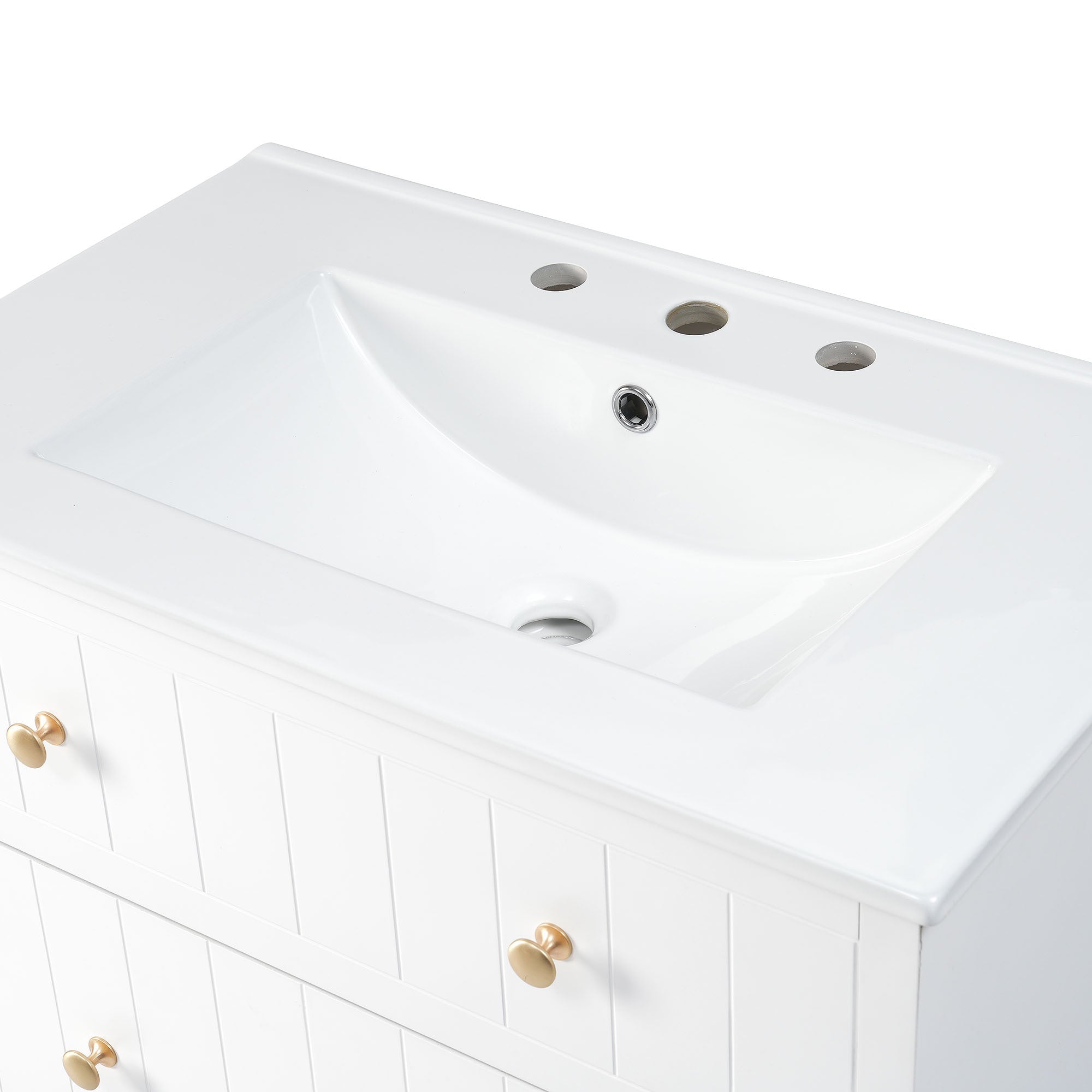 [Sink Only] 30x18" Rectangular 3 Hole Bathroom Ceramic Sink, Vanity Top Sink Only, Fits 8" Center Faucet, White (Faucet and cabinet not included)