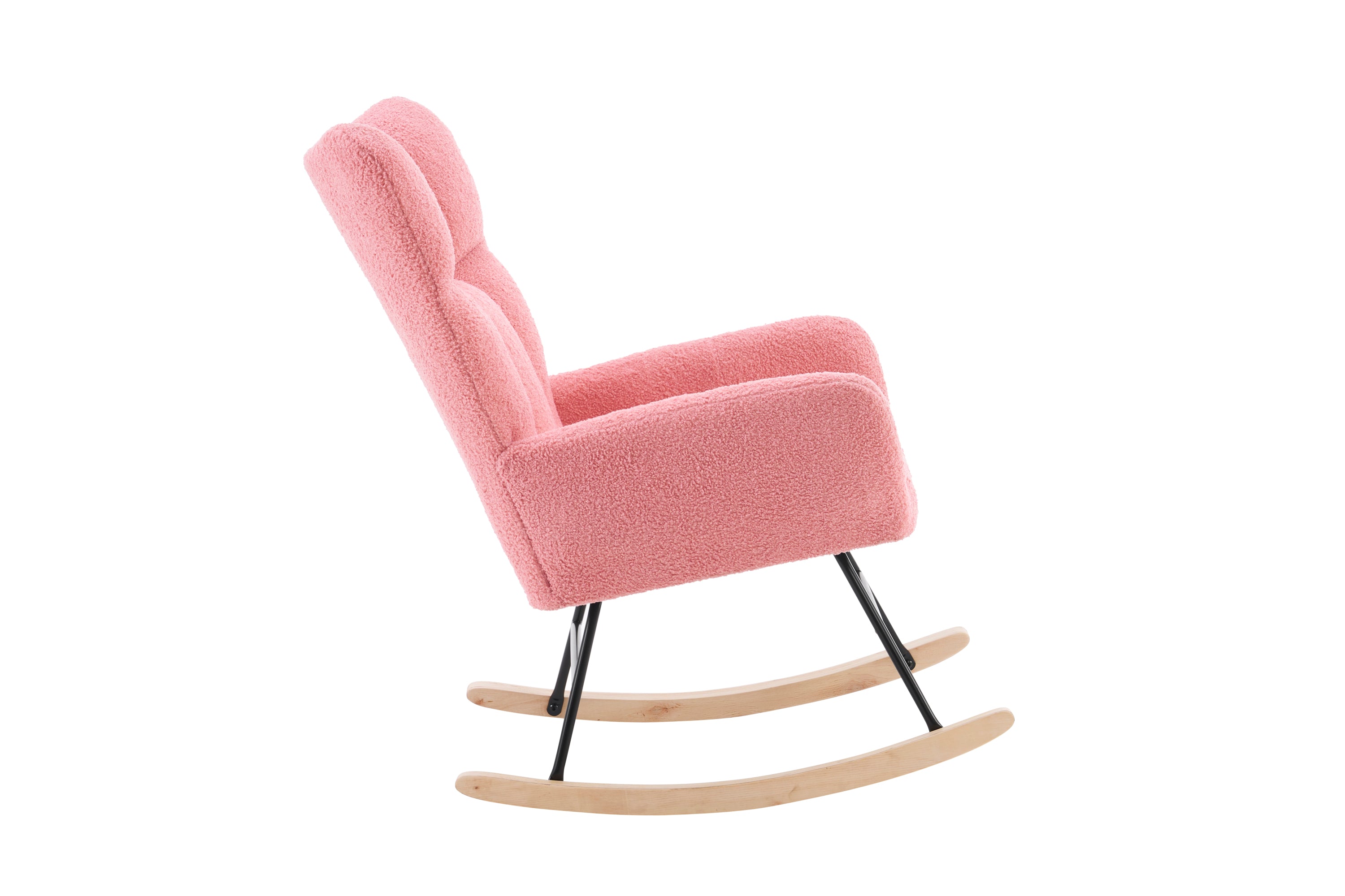 Rocking Chair Nursery, Solid Wood Legs Reading Chair withTeddy Fabric Upholstered, Nap Armchair for Living Rooms, Bedrooms, Offices, Best Gift,Pink Teddy fabric