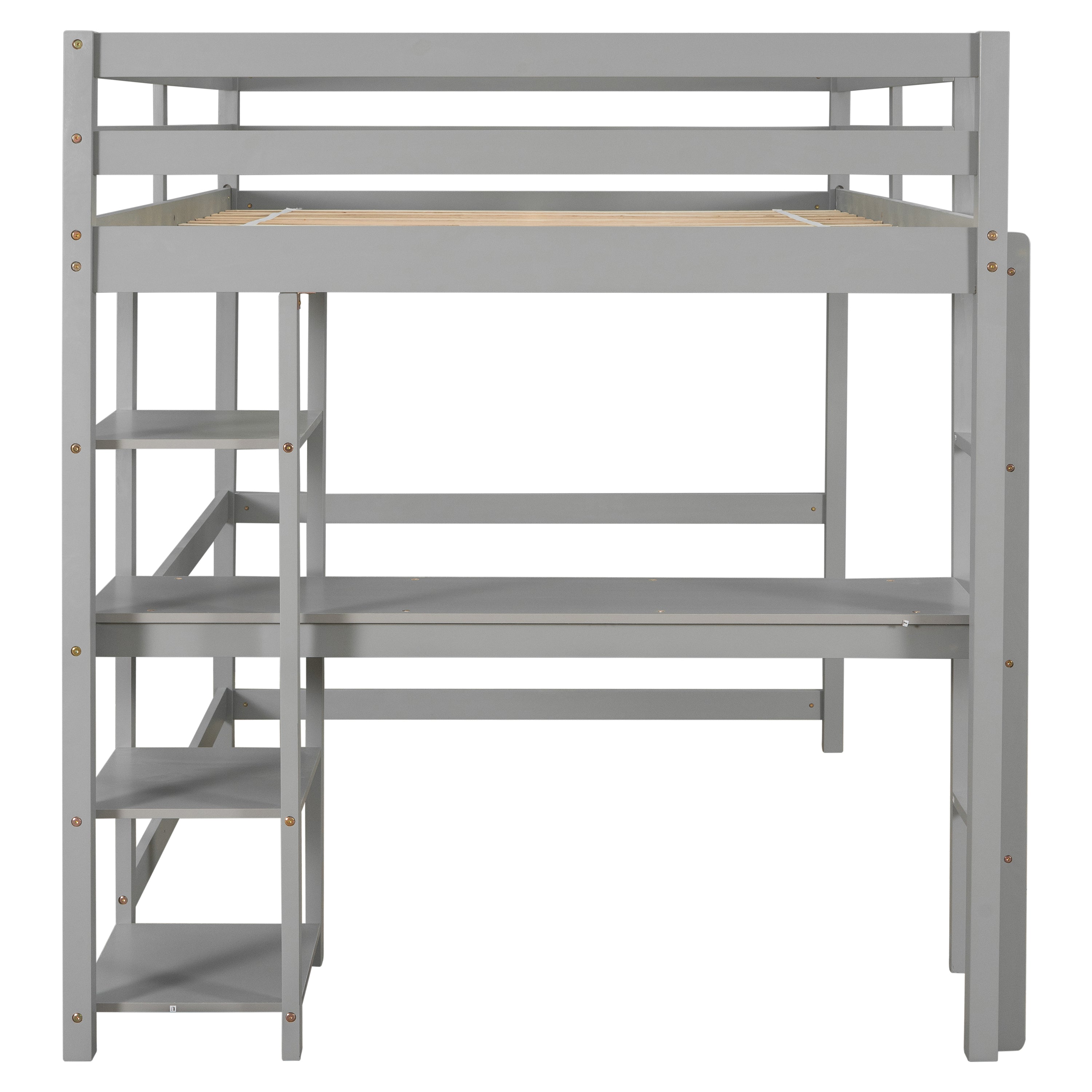 Full Loft Bed with Desk ,Shelves and Ladder, Grey