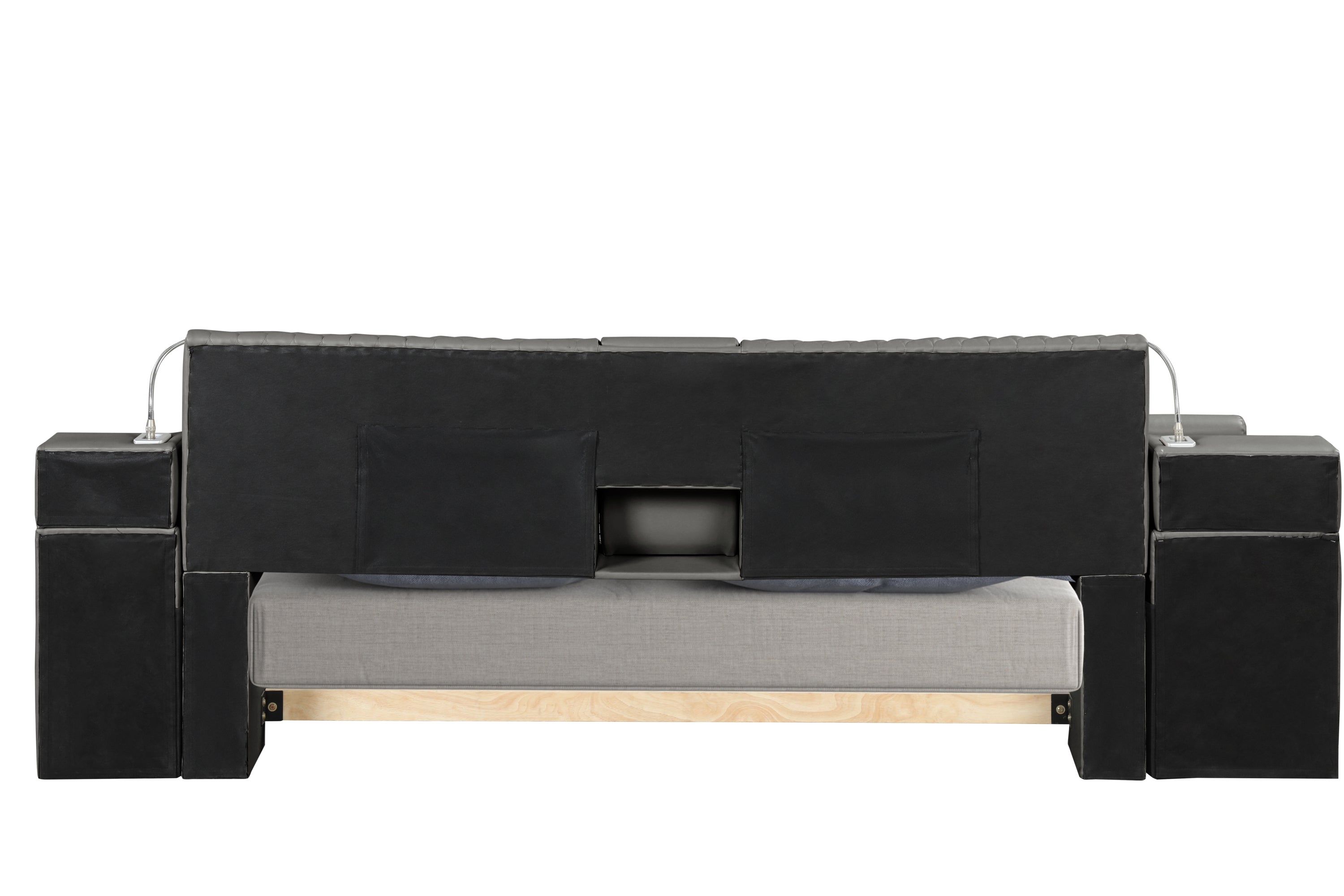 Smart Multifunctional Queen Size Bed Made with Wood in Gray