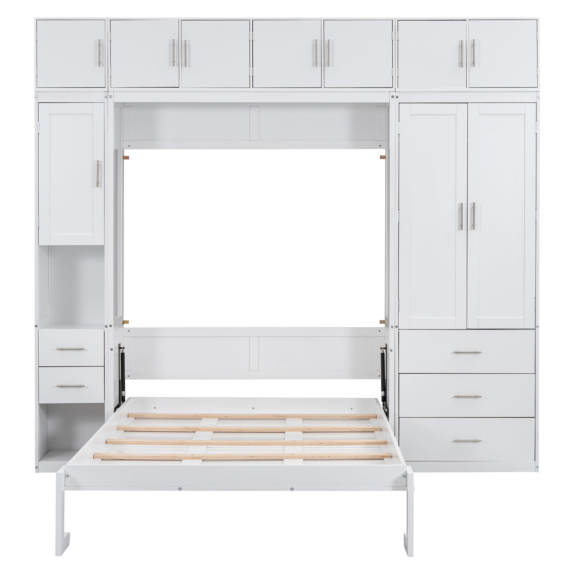 Full Size Murphy Bed with Lockers and Wardrobes, With installation video, White