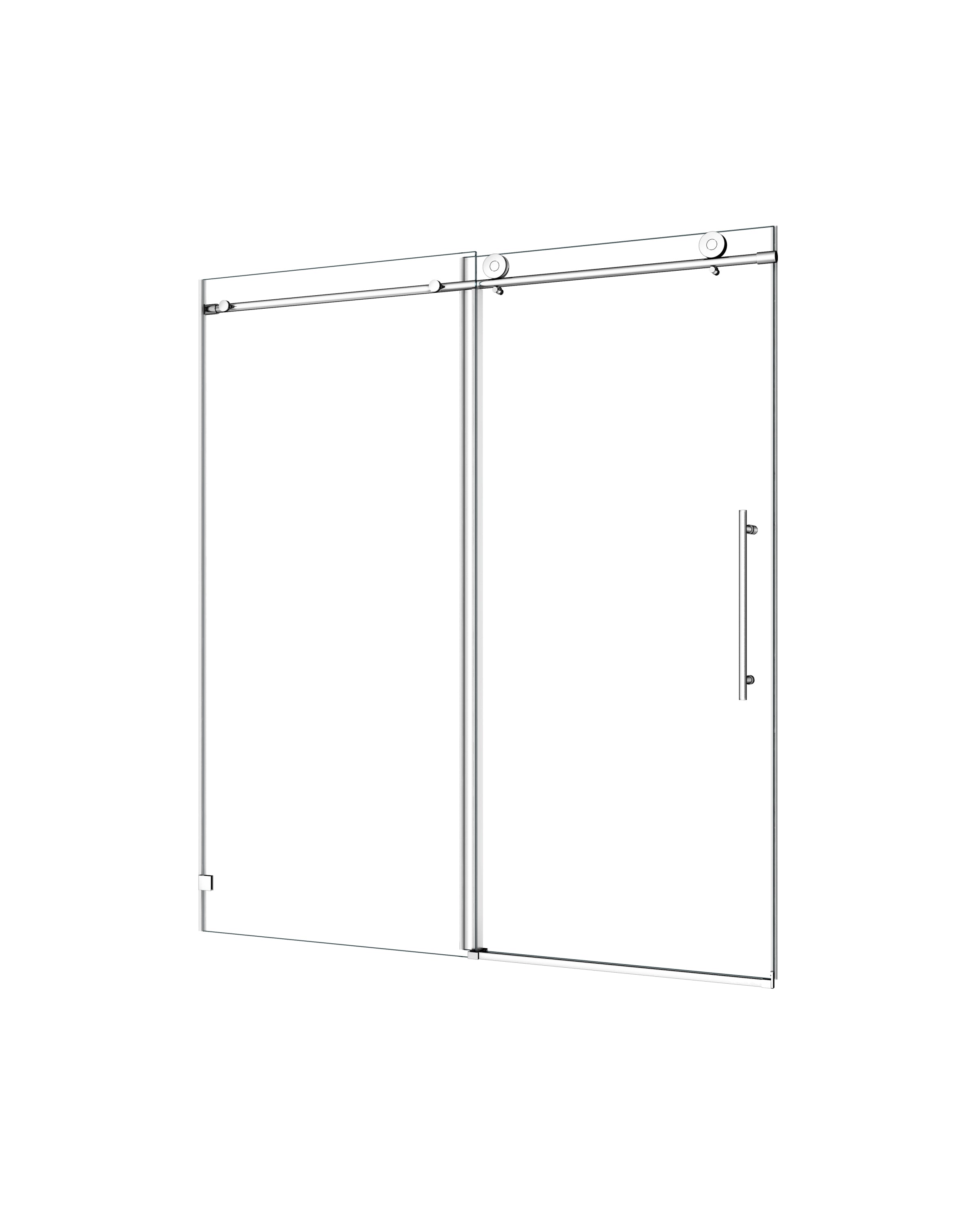 60"W x 76"H Chrome frameless one fixed and one shifted Shower Door, 70MM 304 stainless steel large pulleys with adjustable soft closing function,with nano easy cleaning and stick explosion-proof menbrance