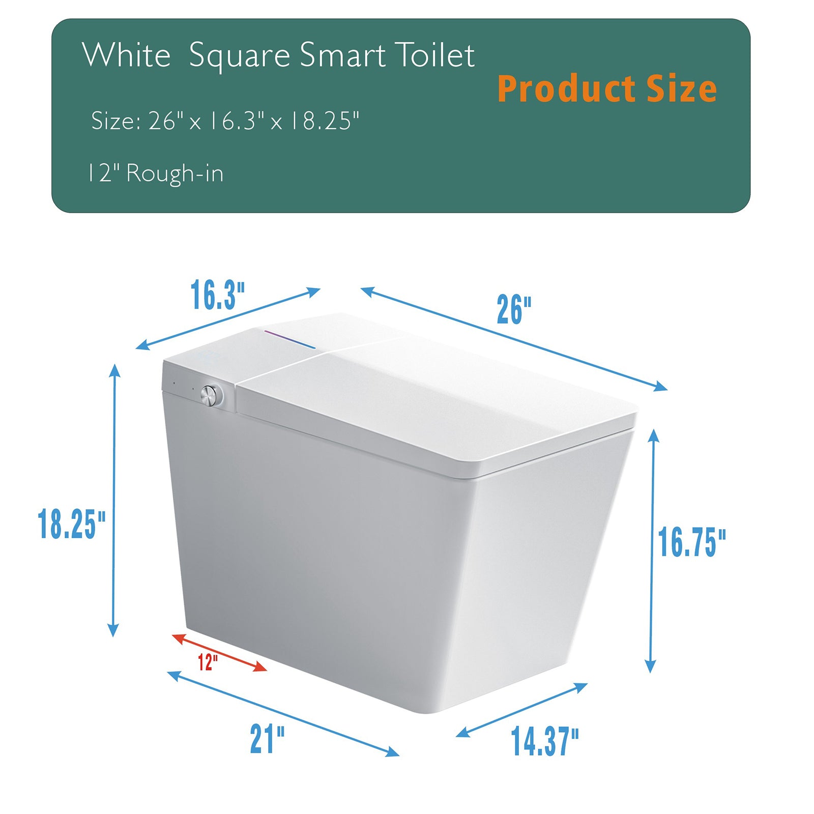 Square Smart Toilet with Built-in Tank for Modern Bathroom, Remote Control, Tankless Bidet Toilet with Foot Touching Lid Opening, Auto Flush, Heated Seat, LED Digital Display, User Memory, White