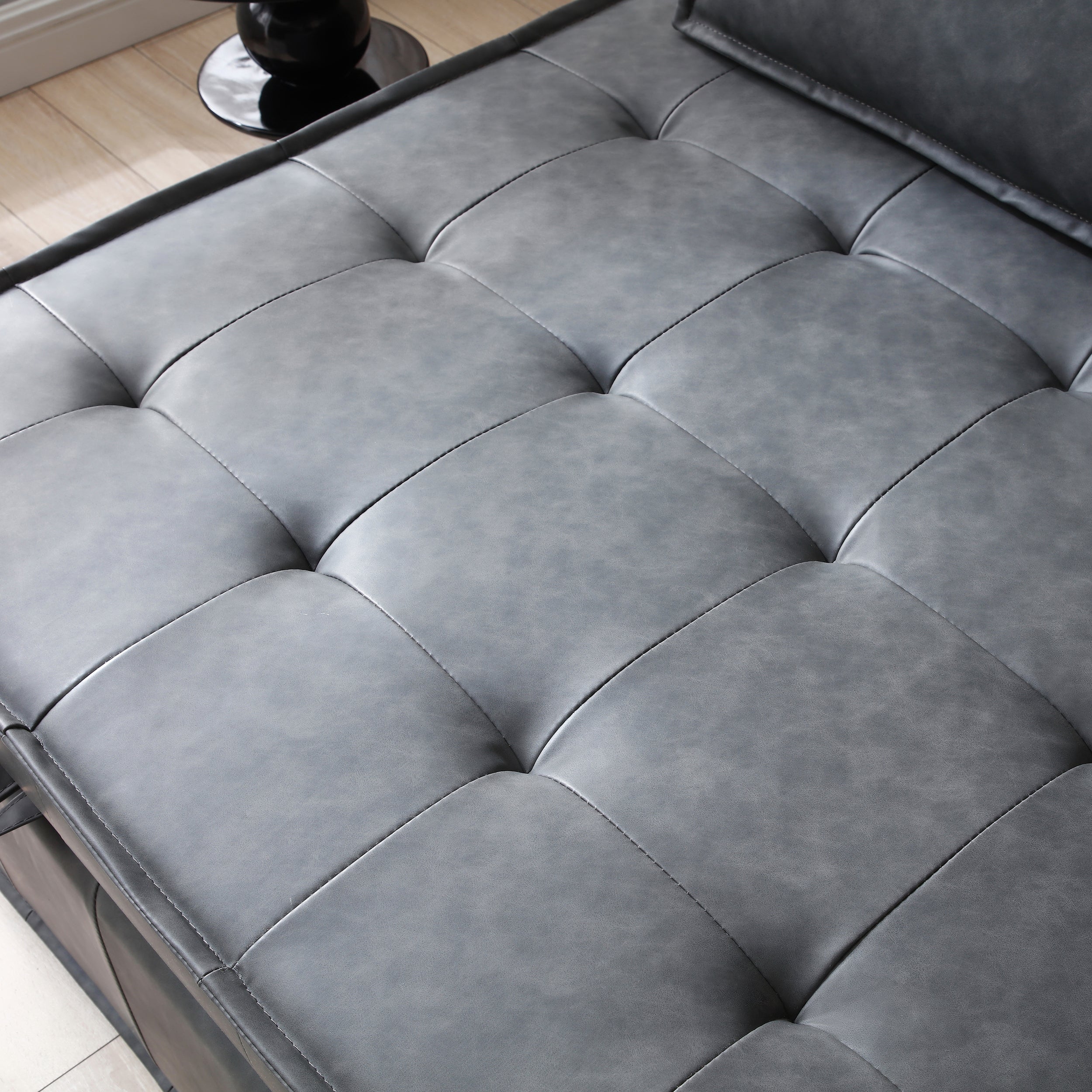 Multipurpose Faux Leather Ottoman Lazy Chair Pulling Out Sofa Bed (Dark Grey)