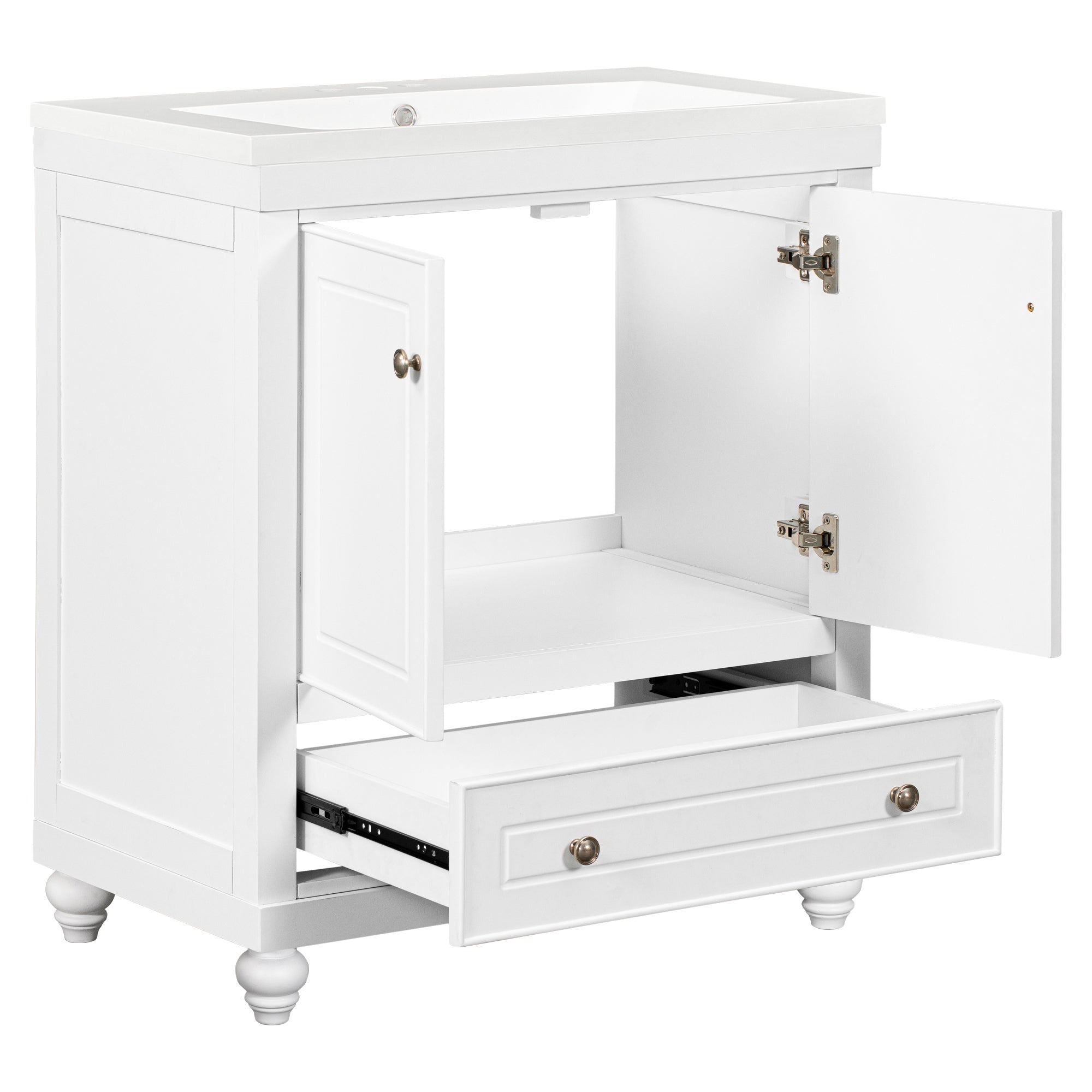 30" Bathroom Vanity with Sink, Combo, Cabinet with Doors and Drawer, Solid Frame and MDF Board, White