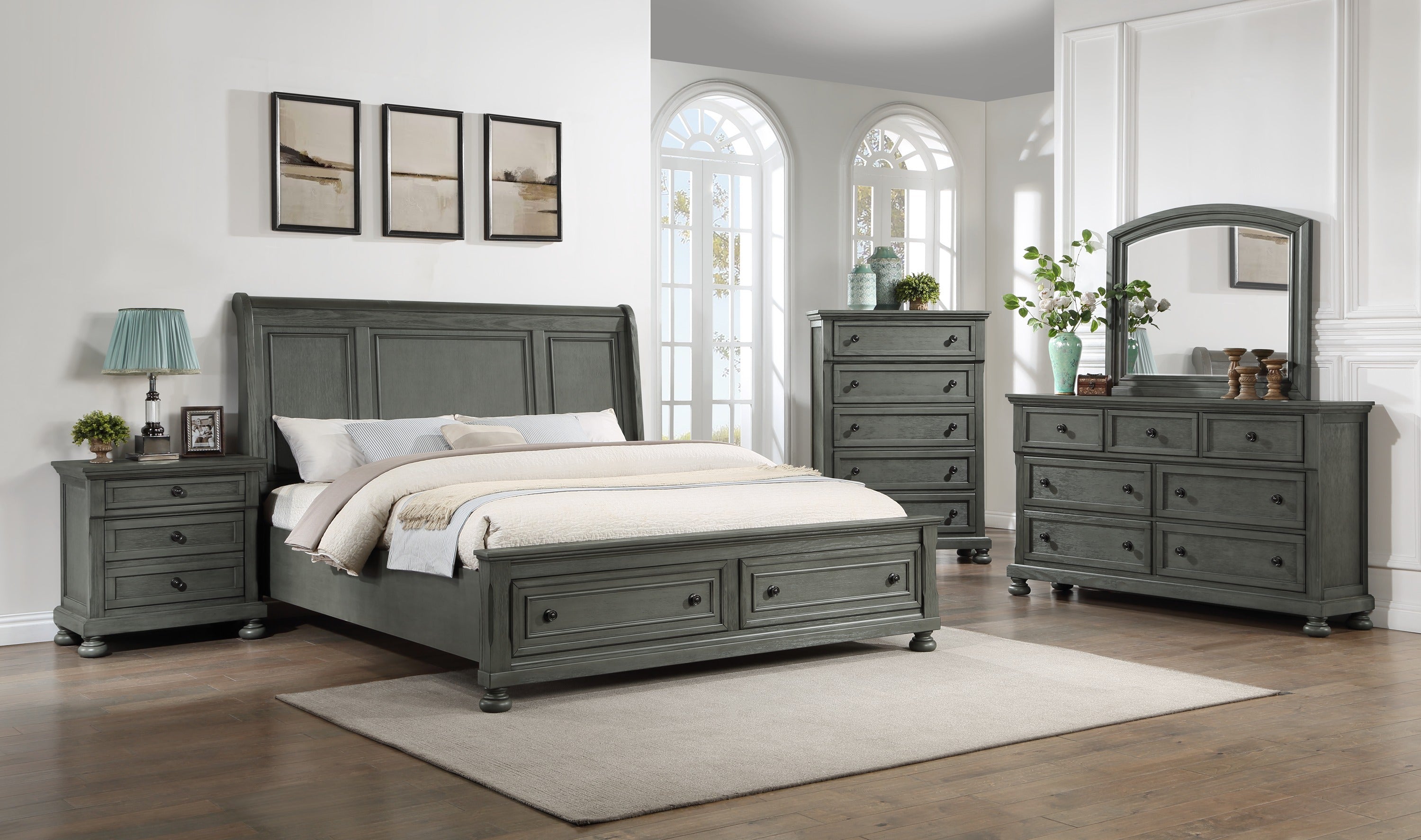 Modern Style Queen Bed Made with Wood & Rustic Gray Finish