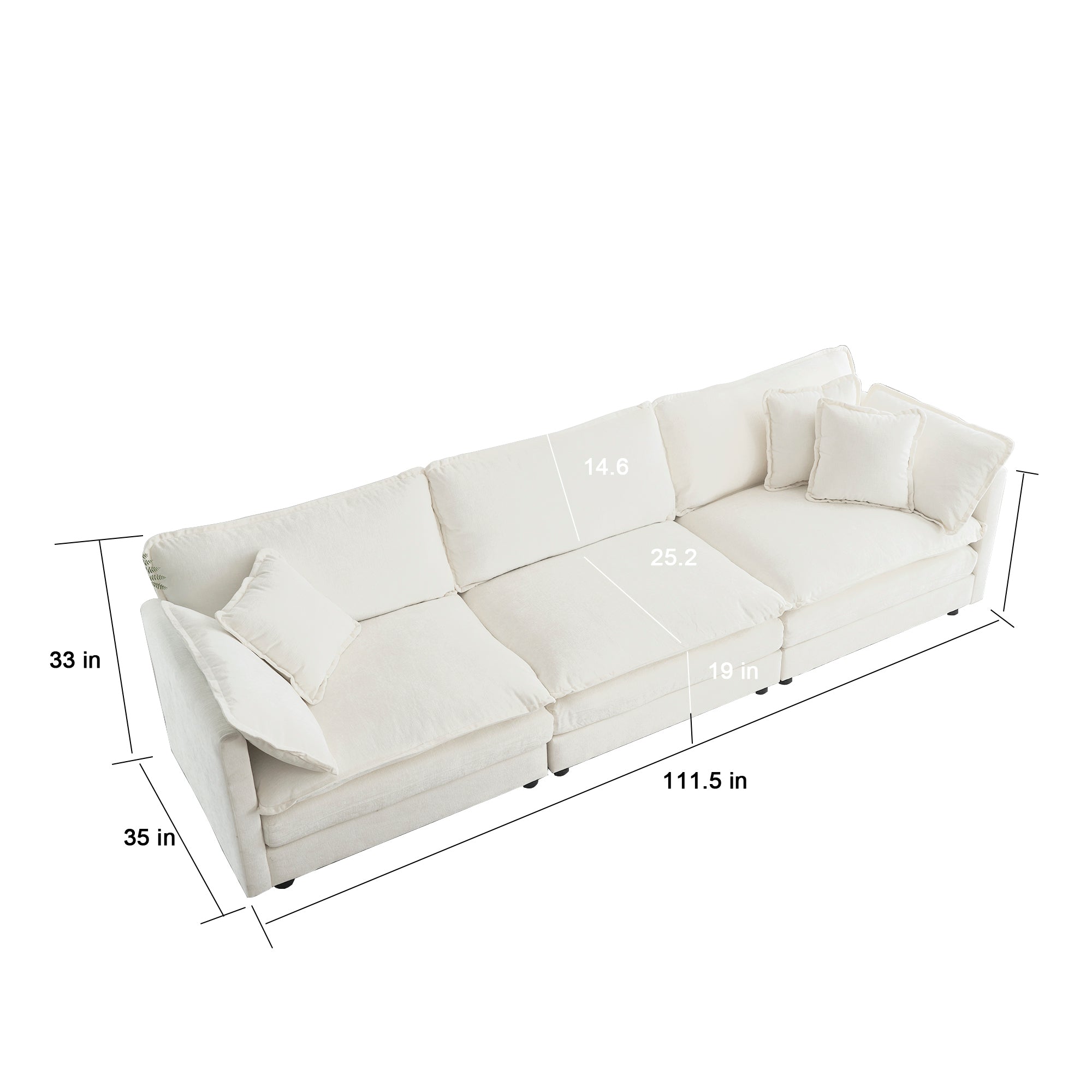 Free Combination Comfy Upholstery Modular Oversized L Shaped Sectional Sofa With Reversible Ottoman, White Chenille