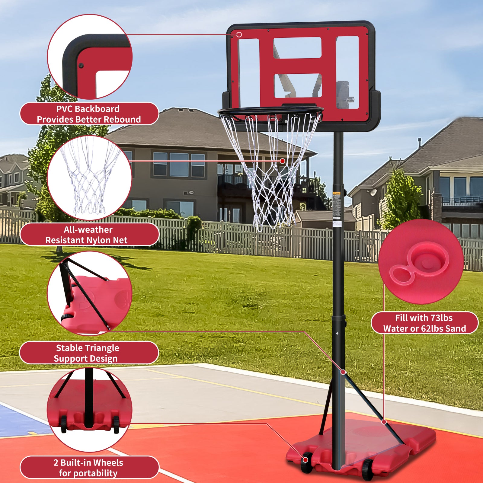 Use for Outdoor Height Adjustable 4.8 to 7.7ft Basketball Hoop 28 Inch Backboard Portable Basketball Goal System with Stable Base and Wheels