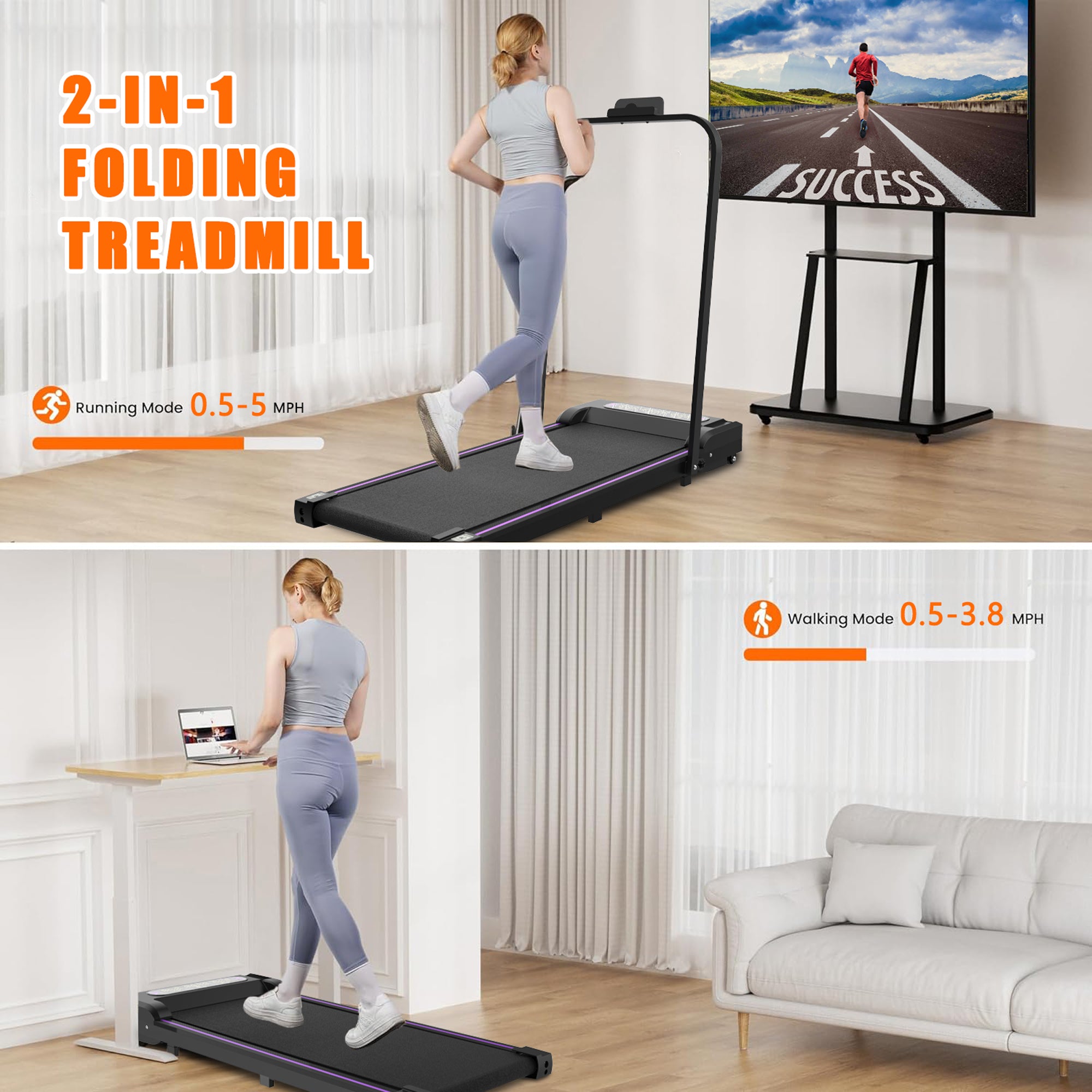 Under Desk Treadmill, Walking Pad, 2 in 1 Portable Treadmill with Handle Remote Control LED Display, Walking Jogging Machine for Home Office Use