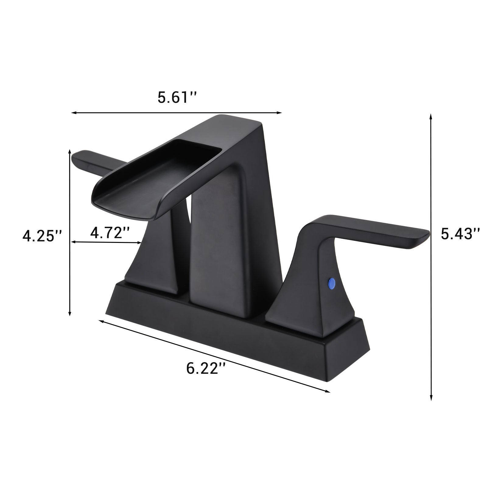 Two Handle 4 Inch Centerset Waterfall Bathroom Sink Faucet, Matte Black