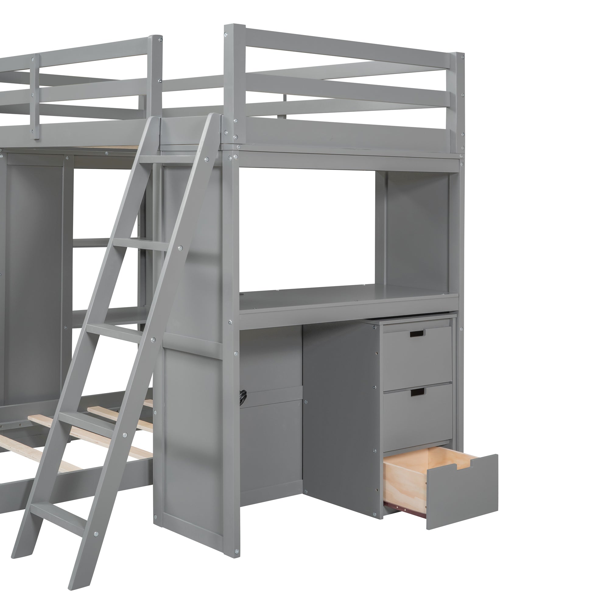 Twin over Twin Bunk Bed with LED Light and USB Ports, Gray