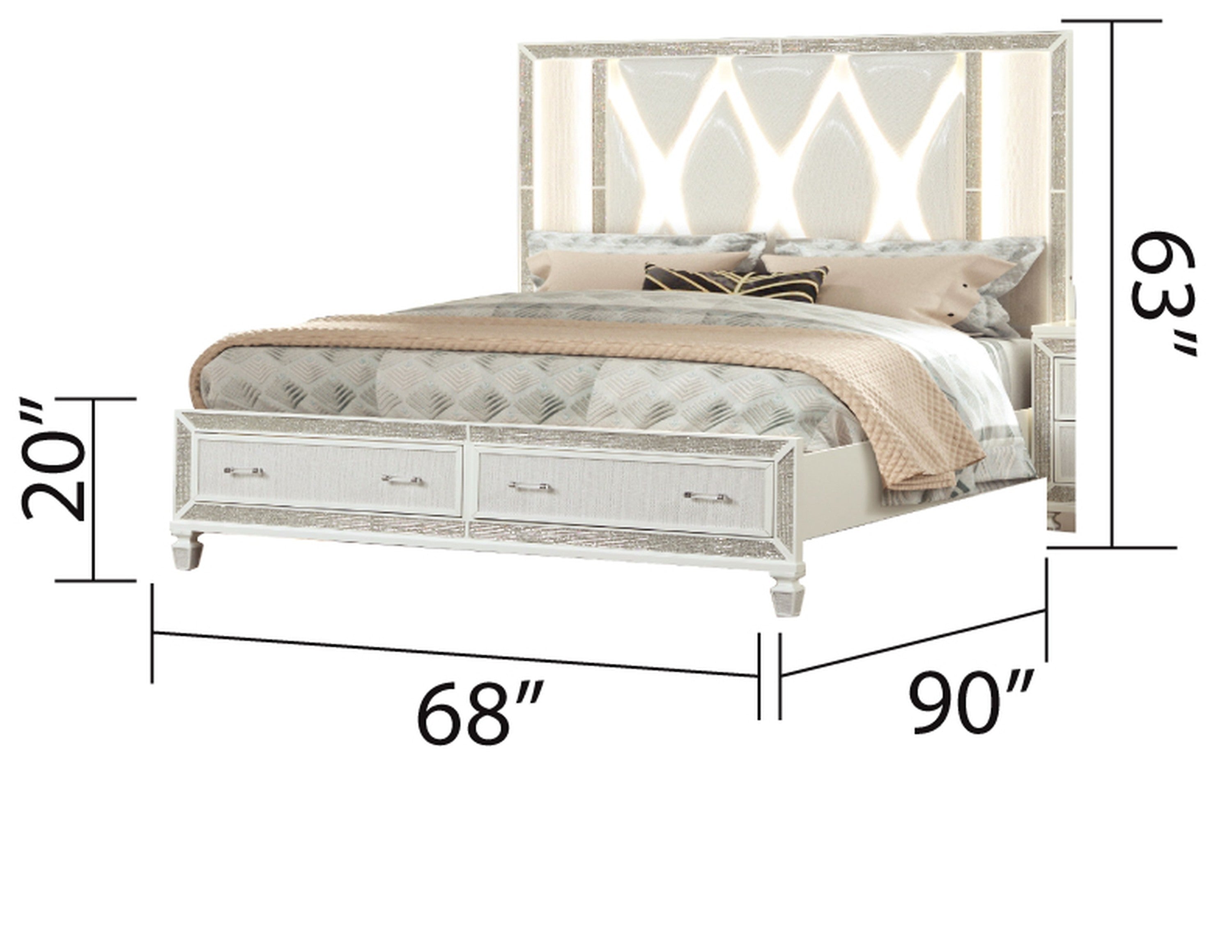 Crystal Queen Storage Bed Made With Wood Finished in White