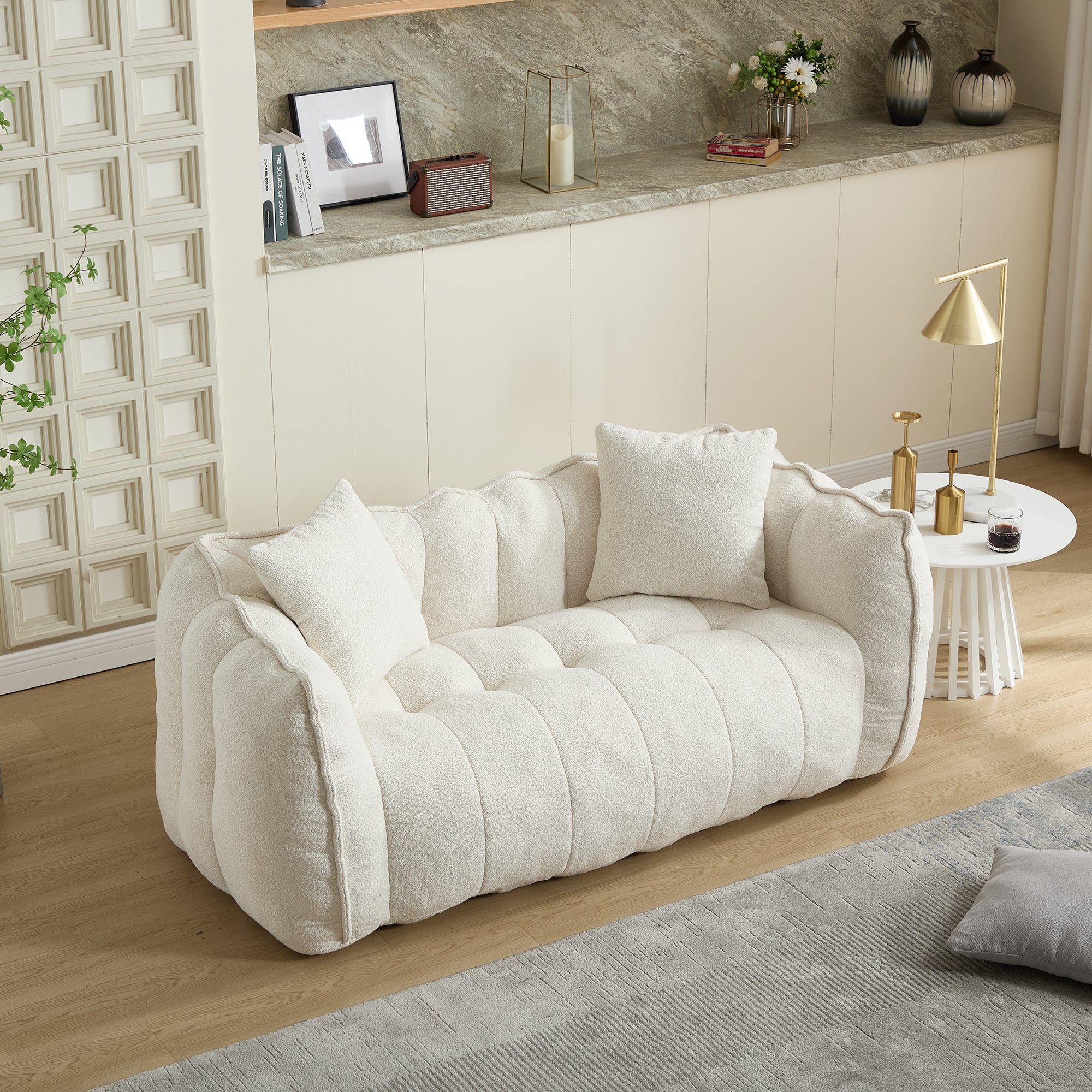 Two-person square beanbag recliner sofa in soft foam, front view