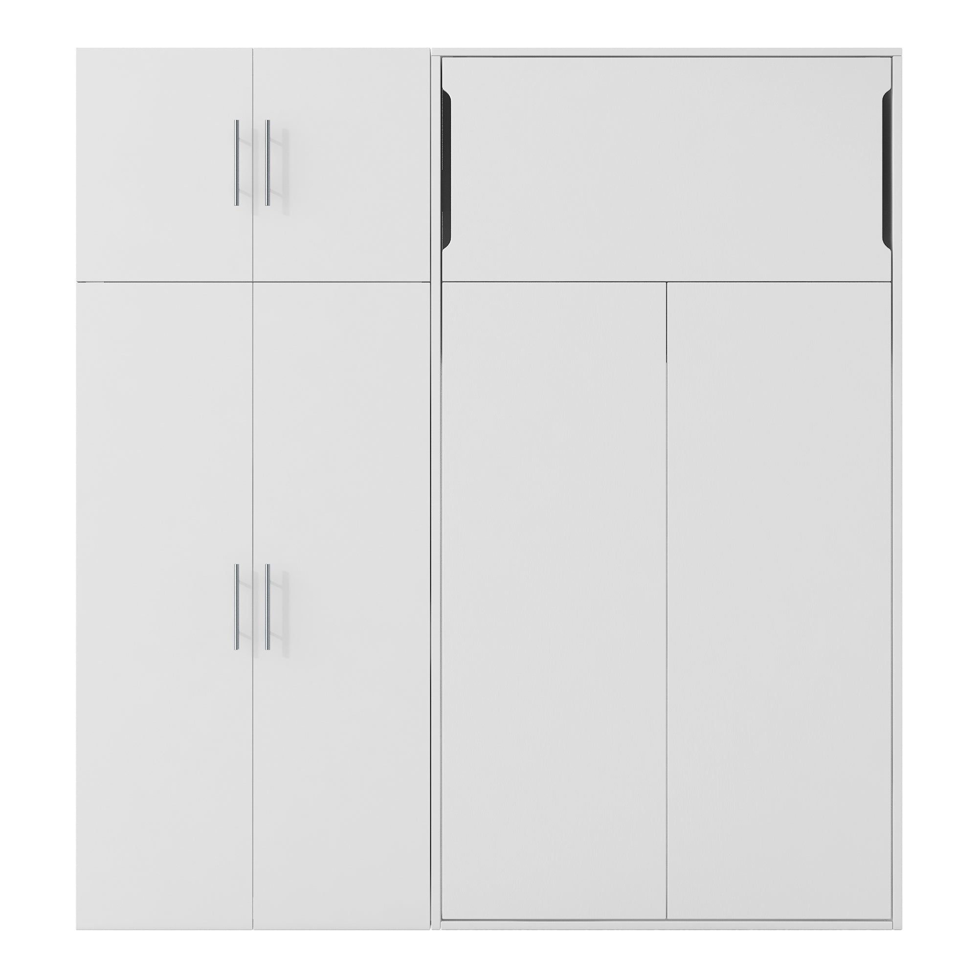 Twin Size Murphy Bed with Lockers and Wardrobes, White