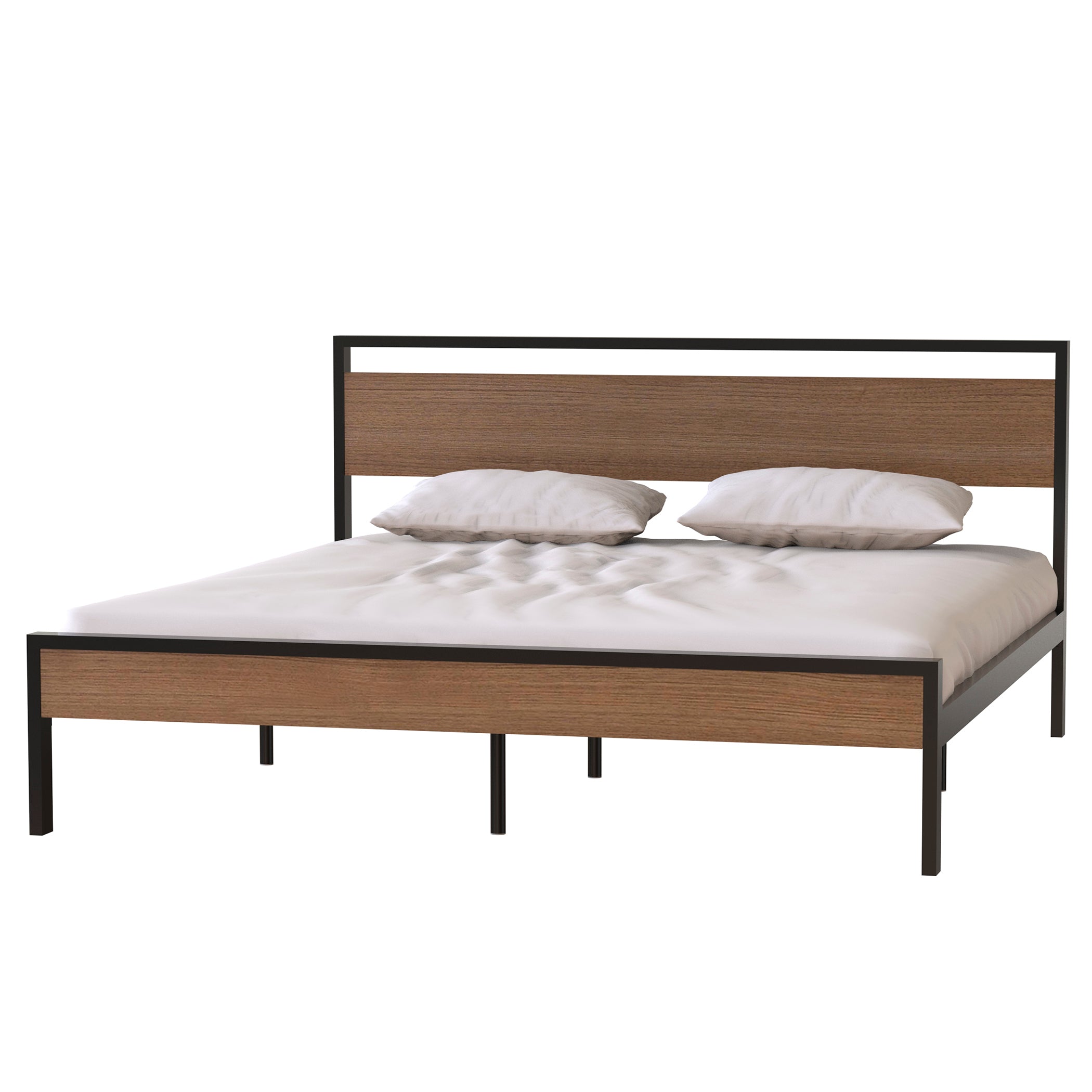 Ceres Metal Bed, Black with Cinnamon Wood Headboard&Footboard, King