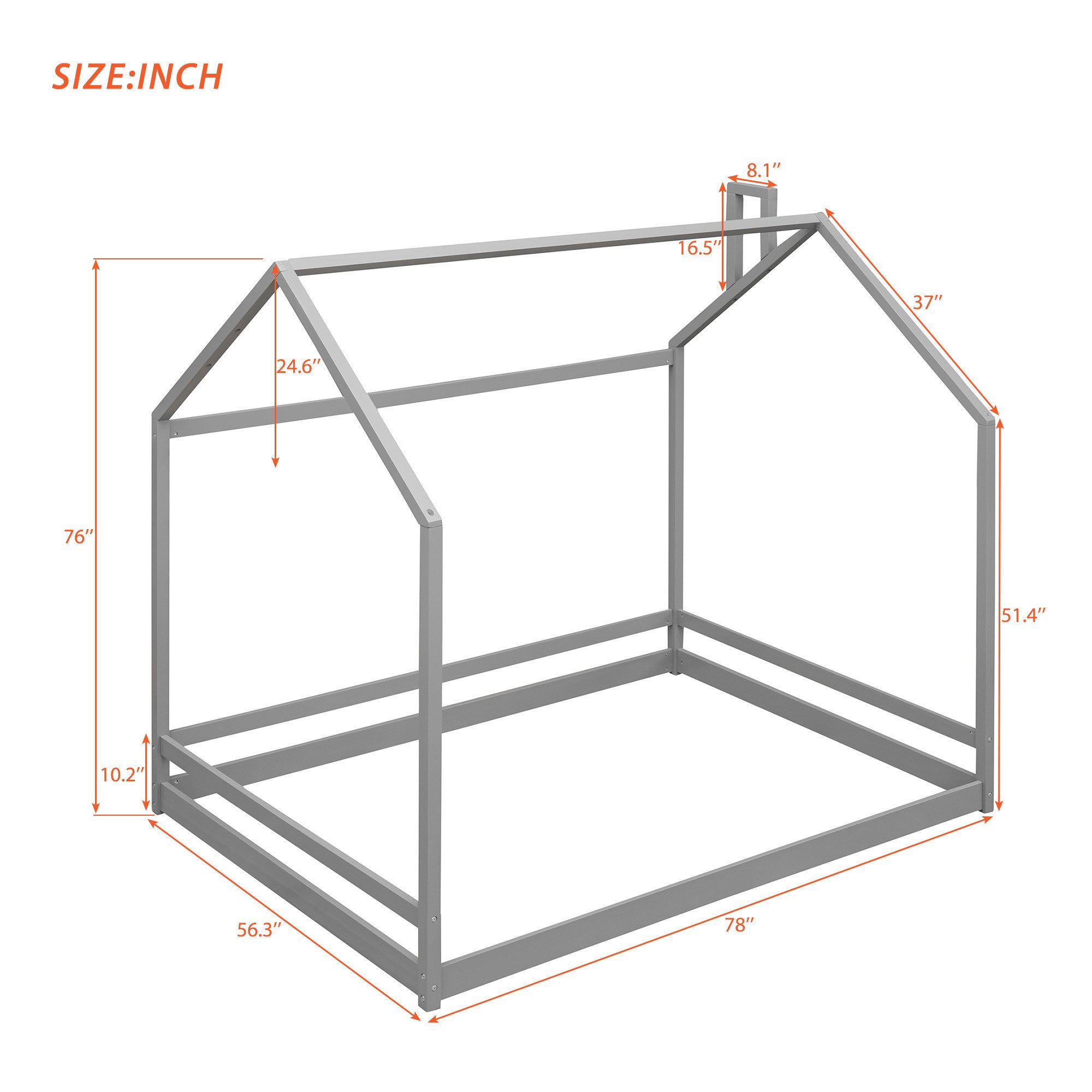 Full Size House Bed Wood Bed, Gray(OLD SKU:WF281436AAE)