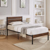 Twin Size Bed Frame with Wood Headboard, Metal Frame with Strong Slats, Noise Free,No Box Spring Needed-Brown